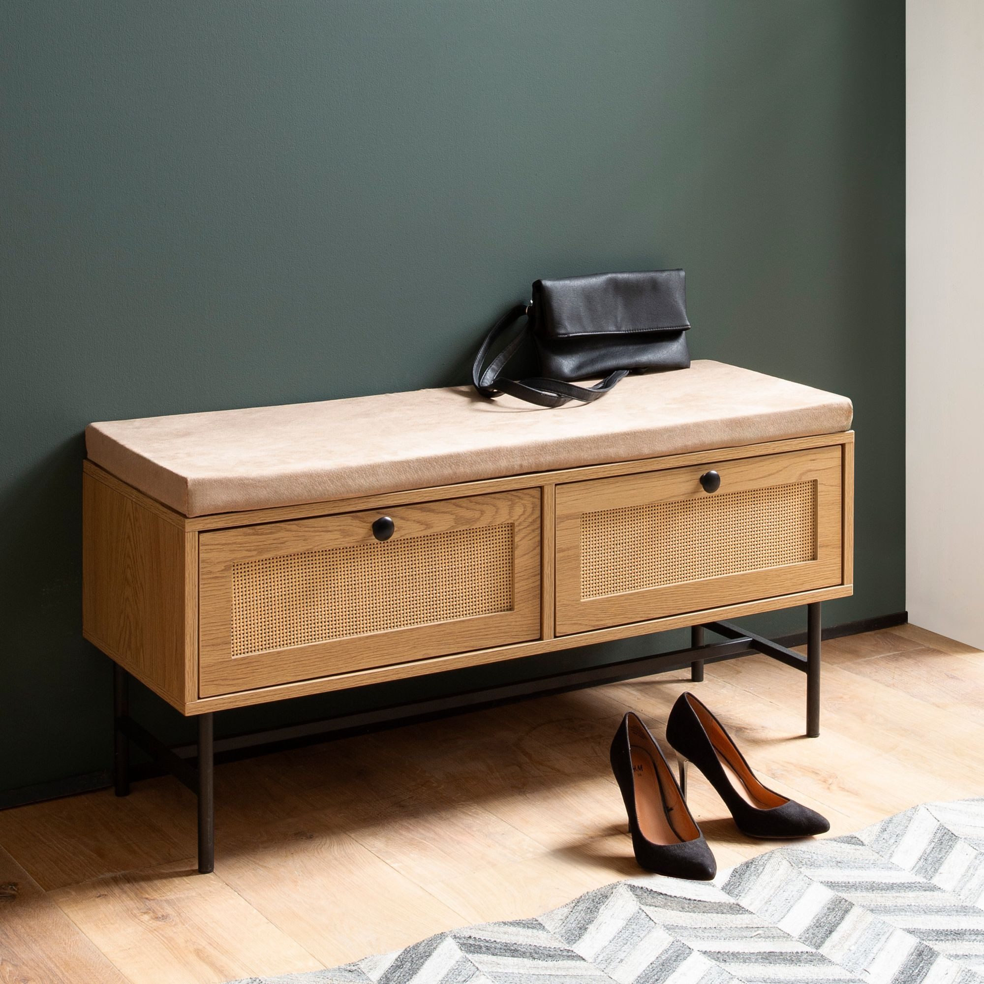furnicato Bank Garderobenbank mit 2 Schubladen 100x48x38 cm Eiche Beige (1-St), Sitzbank mit Polsterkissen und 2 Schubladen für deinen Flurbereich