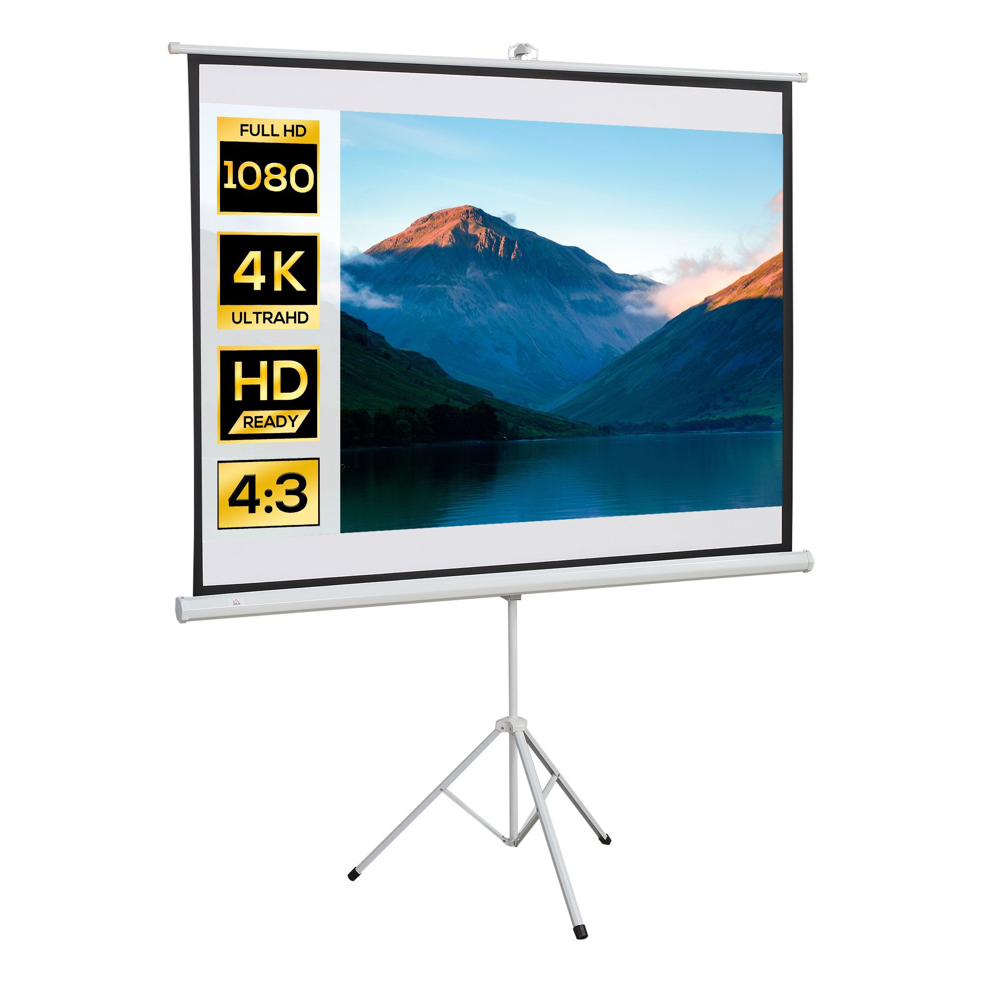 HOMCOM Leinwand mit Stativ, faltbar, 171 x 131 cm, höhenverstellbar, Tragbar, faltbar, 84 Zoll, 4:3 Format