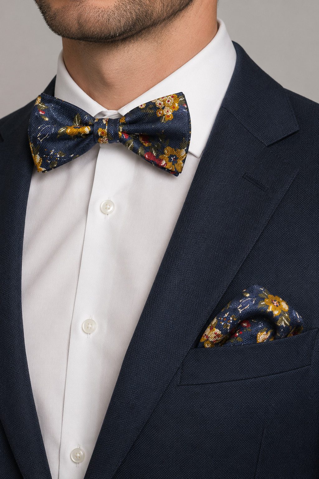 Prince Bowtie Fliege - Set Fliege Einstecktuch - Seidenfliege Blumenmuster
