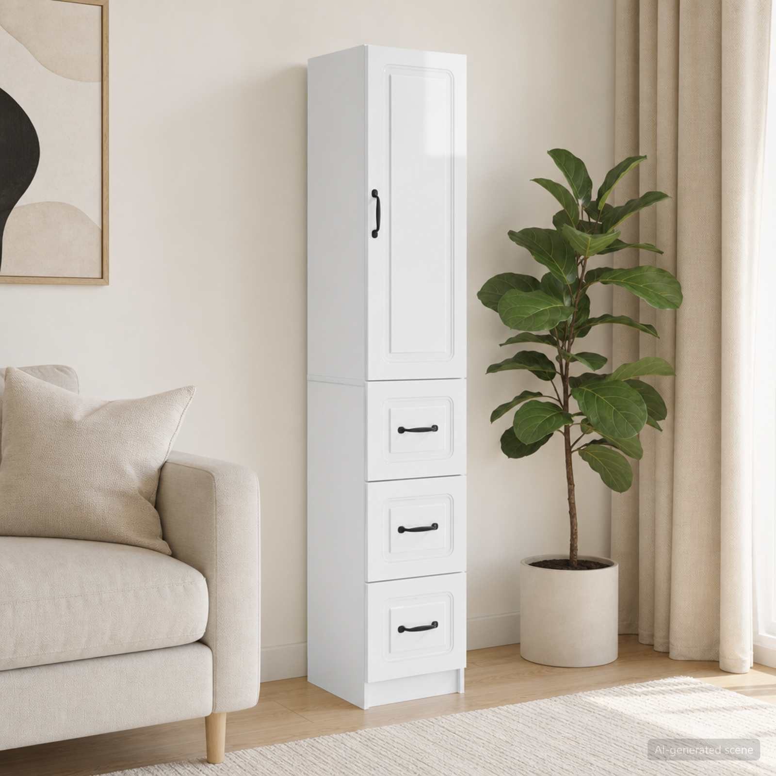 furnicato Container Schubladenschrank 33 x 34,5 x 87 cm Hochglanz weiß (1-St) LED-beleuchtetes Sideboard mit Schubladen für dein Büro