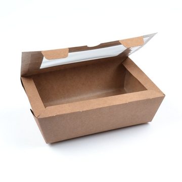 Einwegschale 200 Stück Fast Food Boxen mit Fenster (Größe M), (180×115×60 mm), kraft, mit Sichtfenster Finger Food Box Foodcase Snackbox Take Away