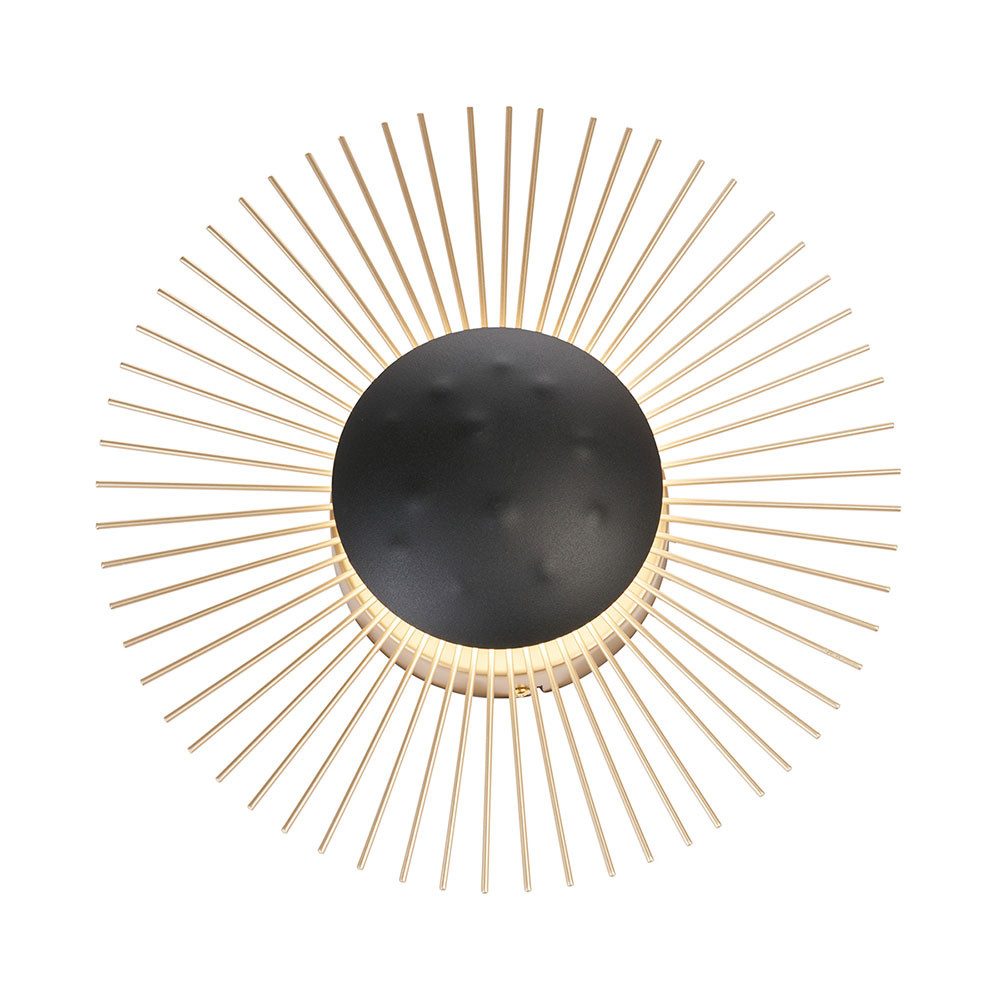 FISCHER & HONSEL LED Wandleuchte, LED-Leuchtmittel fest verbaut, Warmweiß, Wandleuchte LED Wohnzimmerlampe Sonne Blattgold schwarz Flurleuchte