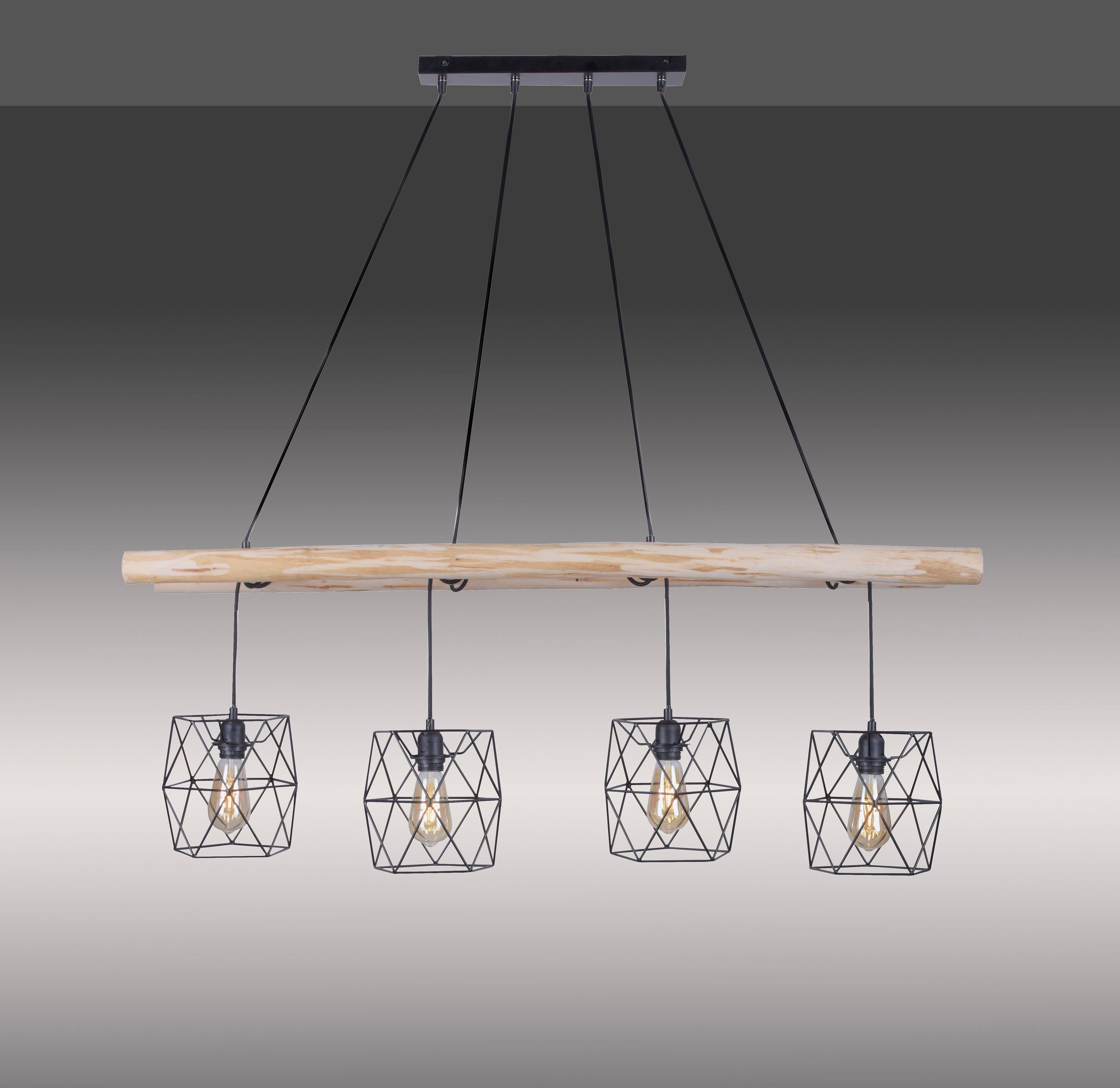 rustikalem LED EDGAR, Ein-/Ausschalter, Holz; lack. ohne Leuchtmittel, aus Direkt & Kombination Metallkörbchen Pendelleuchte Leuchten Leiter-Optik