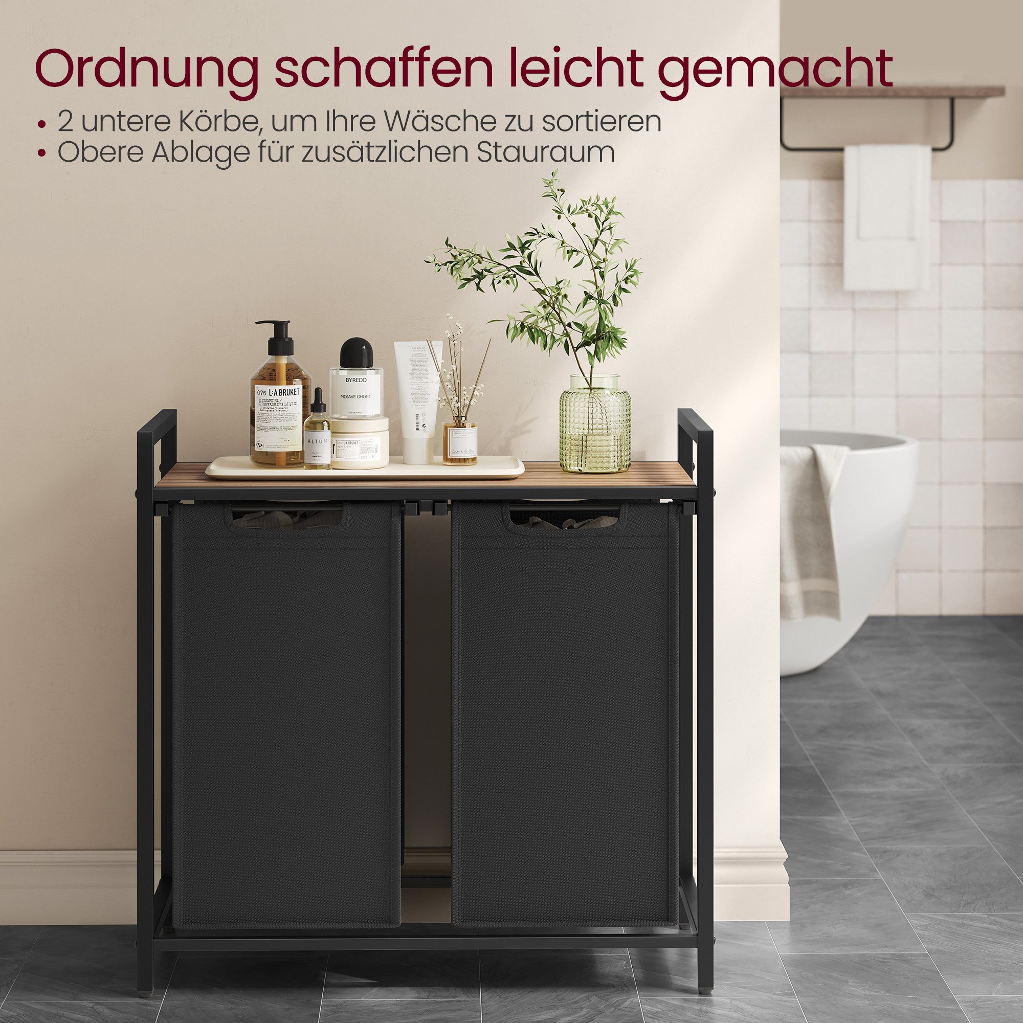 VASAGLE Wäschekorb, 2 Wäschesäcke aus Oxford-Gewebe, abnehmbar, 2 x 46 L