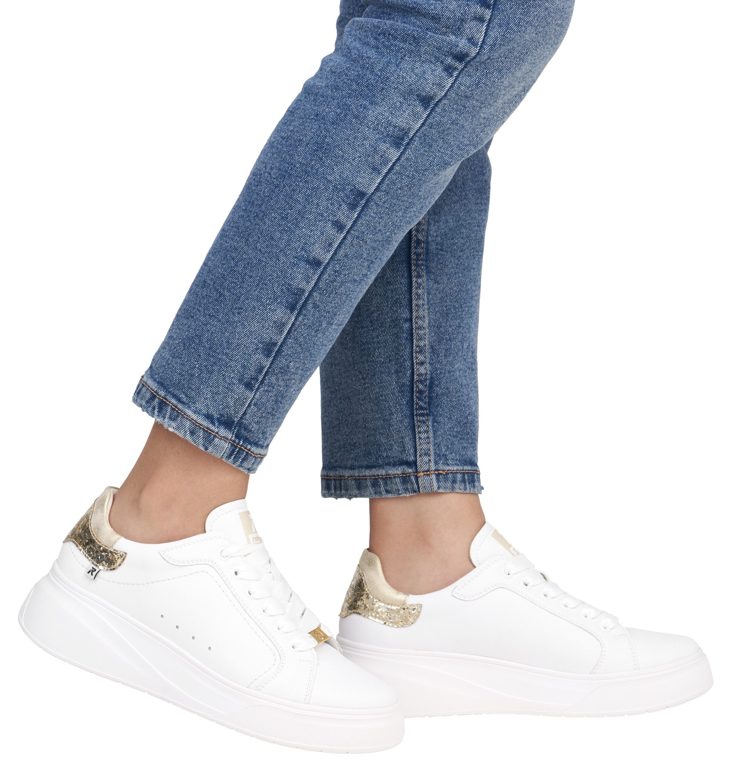 Rieker Sport Plateausneaker, Schnürschuh, Halbschuh, Freizeitschuh, Metallic-Akzent, schmale Form