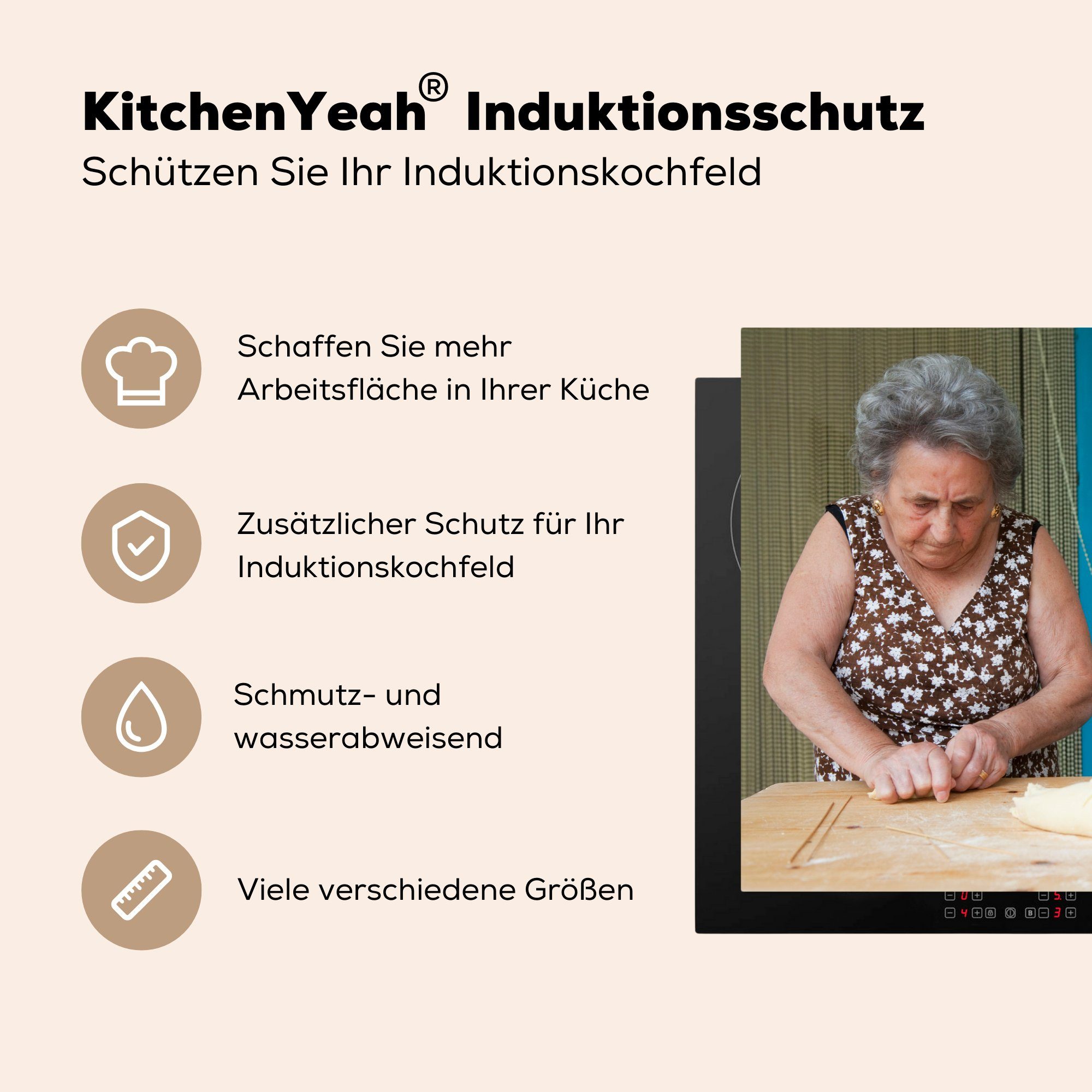 - küche, Nudeln 81x52 cm, Induktionskochfeld Herdblende-/Abdeckplatte die Ceranfeldabdeckung für Vinyl, tlg), Italien Schutz - Großmutter, MuchoWow (1