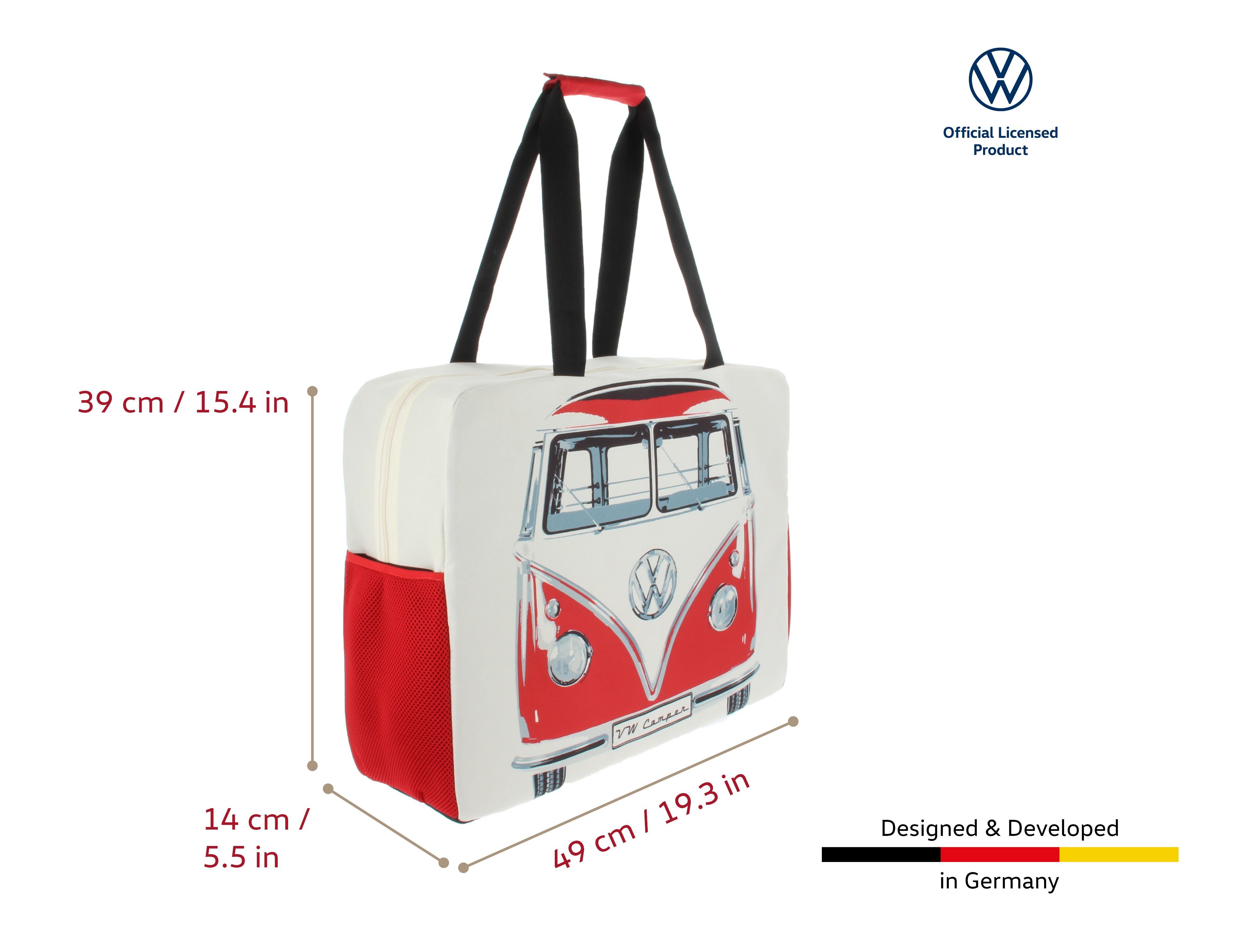 VW Collection by BRISA Einkaufsshopper Volkswagen Beach Bag mit T1 Bulli Bus Motiv, 27 l, Mit Reißverschluss und Ziehern in Bus Form