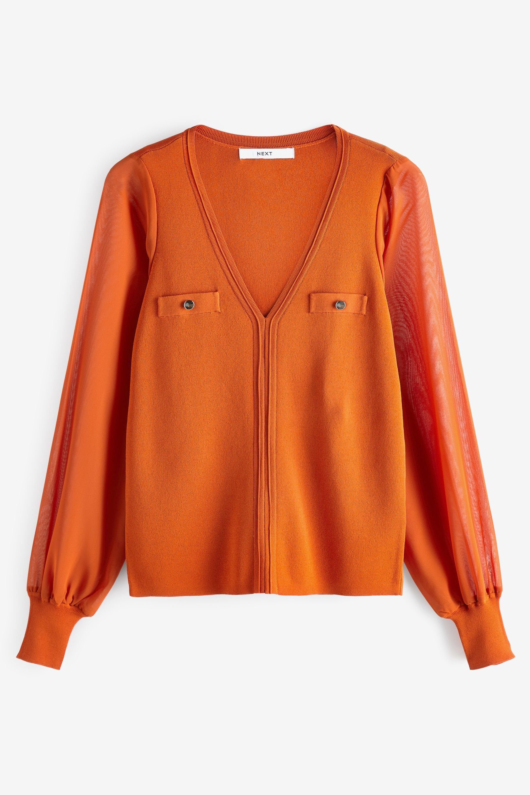 Next 2-in-1-Pullover Rundhalspullover im Utility-Design mit Webärmeln (1-tlg) Orange
