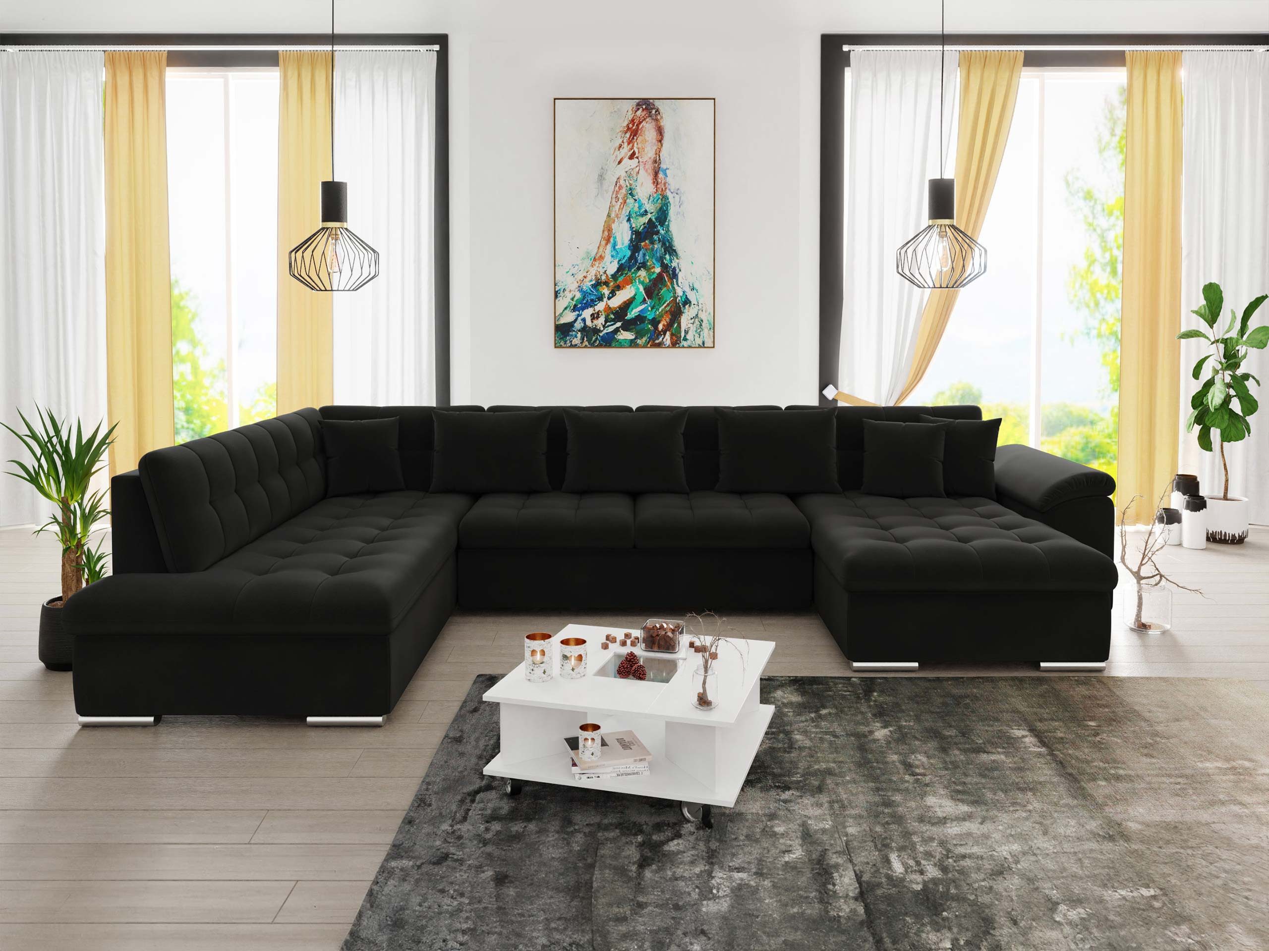 MIRJAN24 Wohnlandschaft Niko Bis, mit Bettkasten und Schlaffunktion, Kissen mit Reißverschlus, U-Form, B: 350 cm