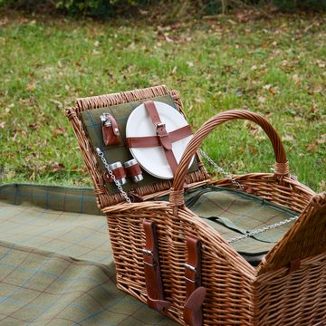 UNUS GARDEN Picknickkorb Weidenkorb für 2 Personen (Abmessung 28/40x32x48cm (HxBxL), inklusive Picknickdecke und inklusive Besteck, Geschirr, uvm.