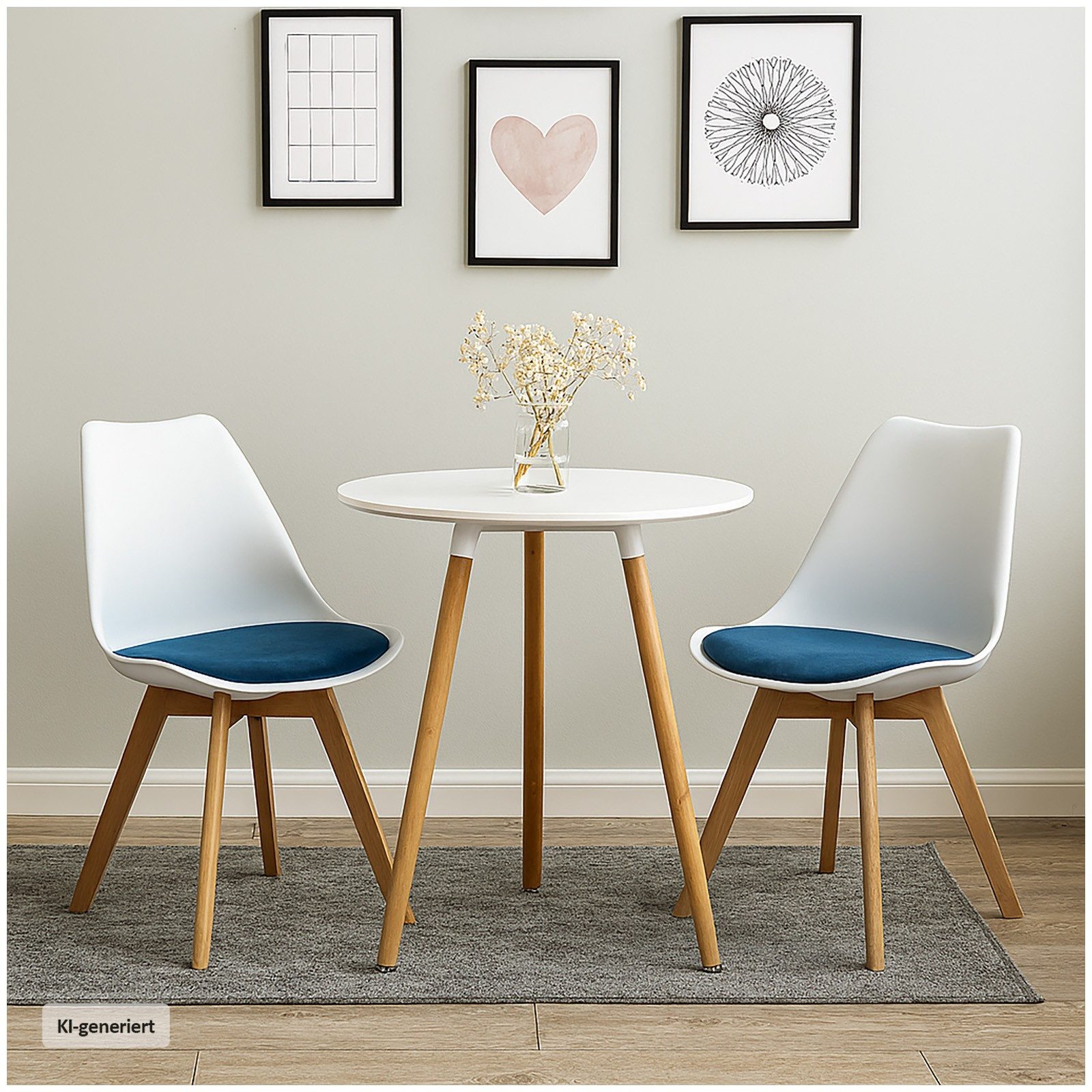 HTI-Living Esszimmerstuhl Esszimmerstuhl Samt 2er Set Atlanta Weiß/Blau (Set, 2 St), Küchenstuhl Kunststoffschale mit Samtsitzkissen