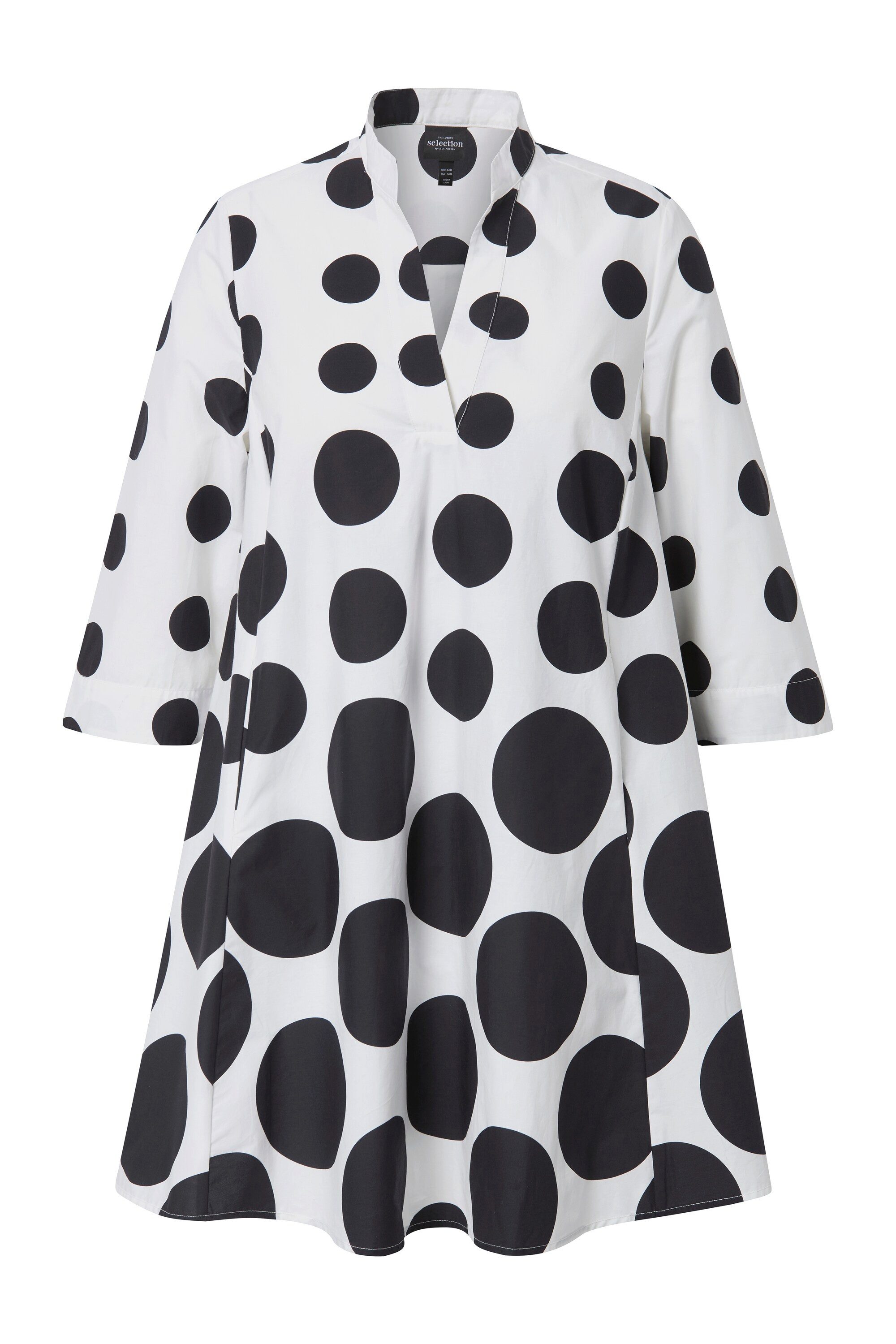 Ulla Popken Tunika Tunika Punkte Godetfalten V-Ausschnitt 3/4-Arm günstig online kaufen