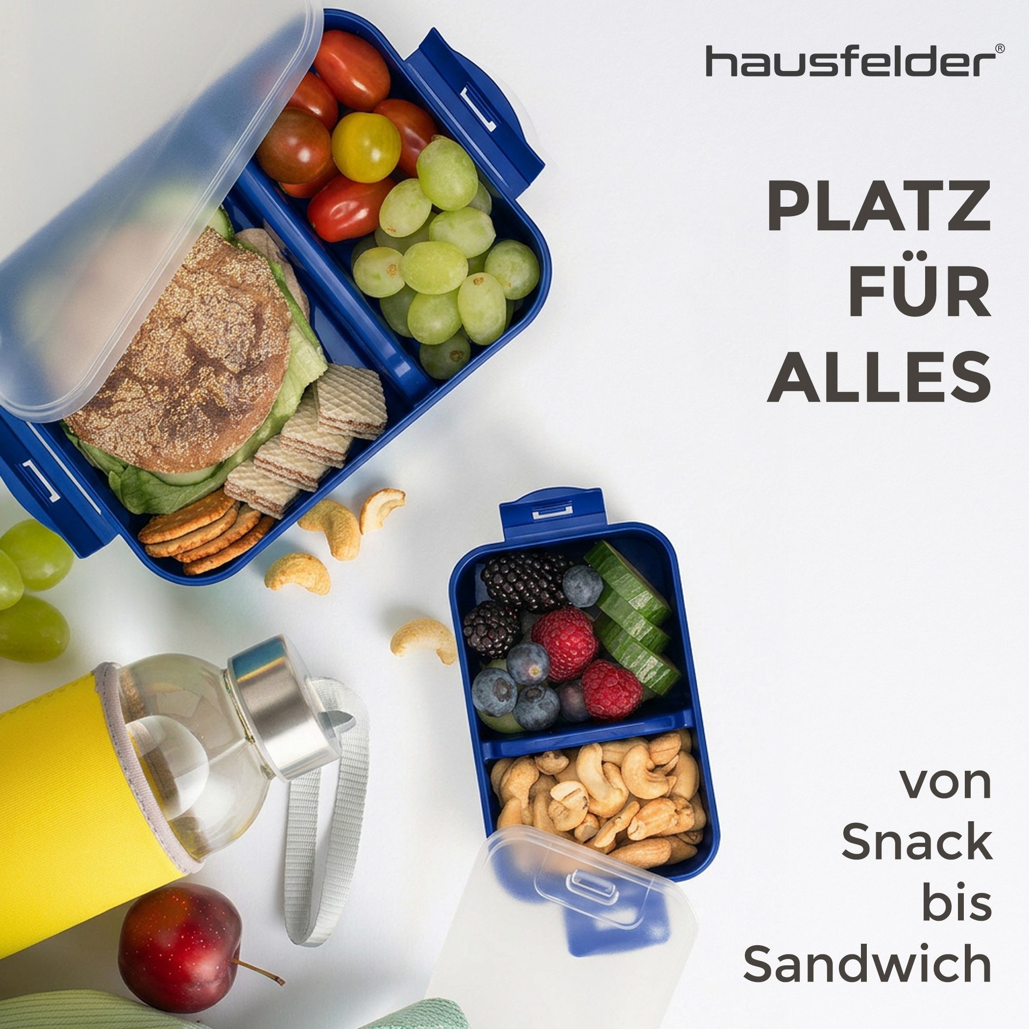 Hausfelder Lunchbox Brotdose 2er Set mit Unterteilung, 1x groß, 1 x klein, Marineblau, Kunststoff, (2er Set, 2-tlg), spülmaschinengeeignet, langlebig, bruchfest – Bild 3 von 5