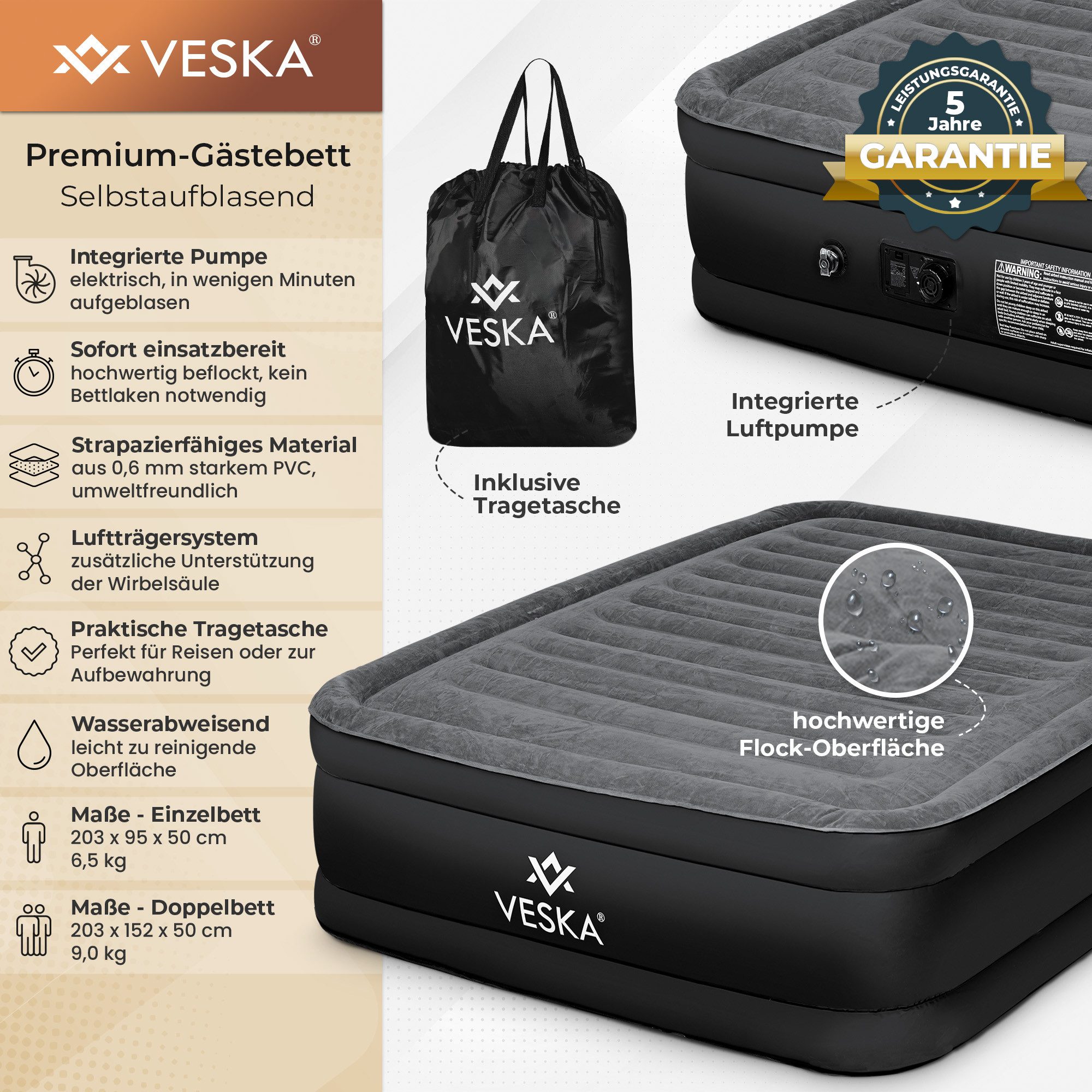 VESKA Luftbett Aufblasbare Matratze Selbstaufblasend Gästebett, (mit eingeb günstig online kaufen