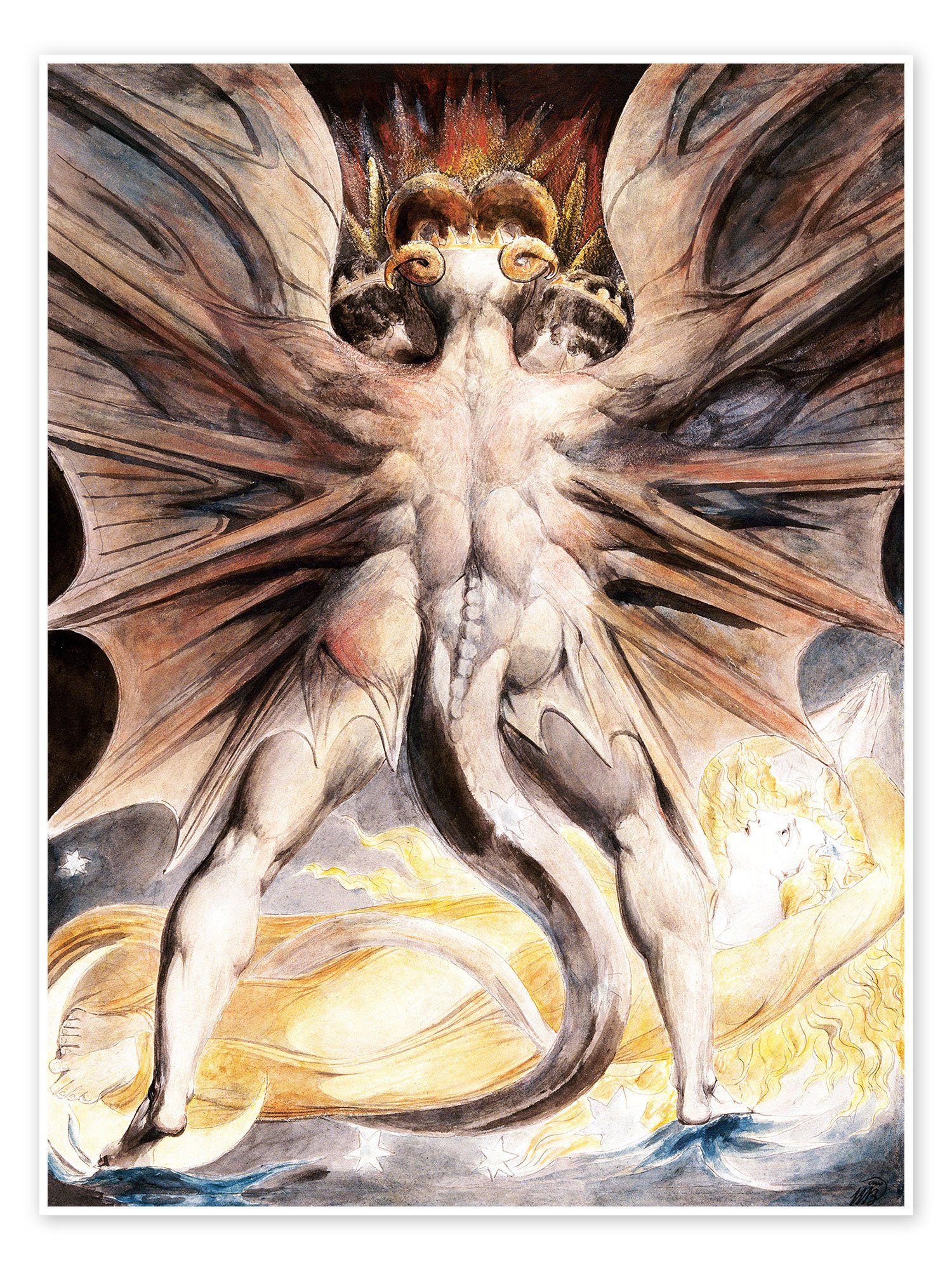 Posterlounge Poster William Blake, Der Große rote Drache mit der von der Sonne bekleideten Frau, Malerei