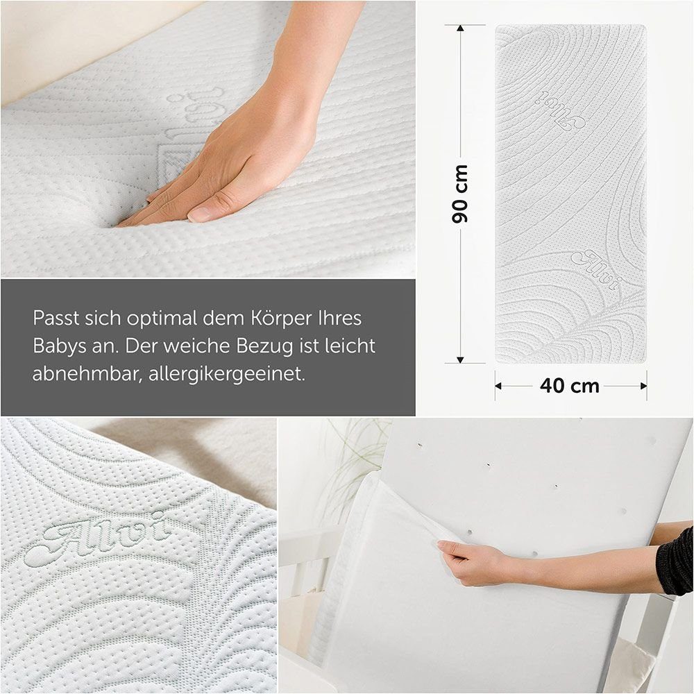 Babymatratze Tencel & Dry - 90 x 40 cm, Alvi®, 5 cm hoch, Matratze für Beistellbett & Wiege 90x40 cm mit Funktionsbezug