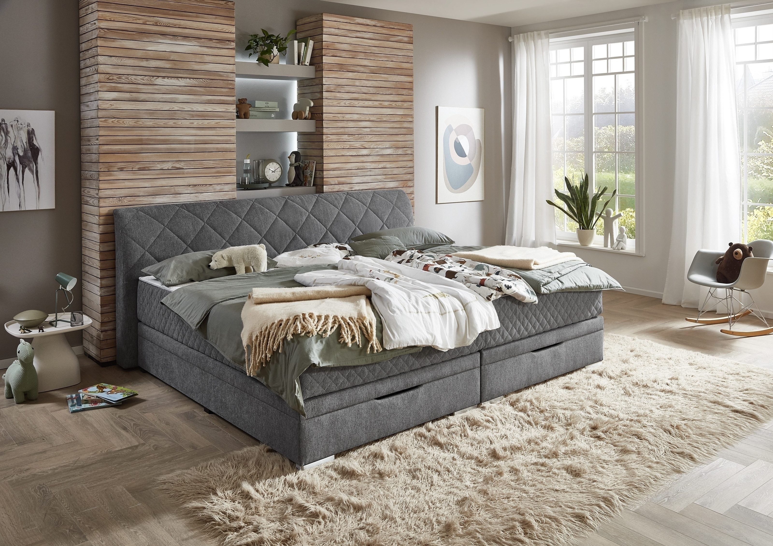 möbelando SoftNight Box Spring Bed, including 7-zone TTFK mattresses, Family Bed 240x200 cm