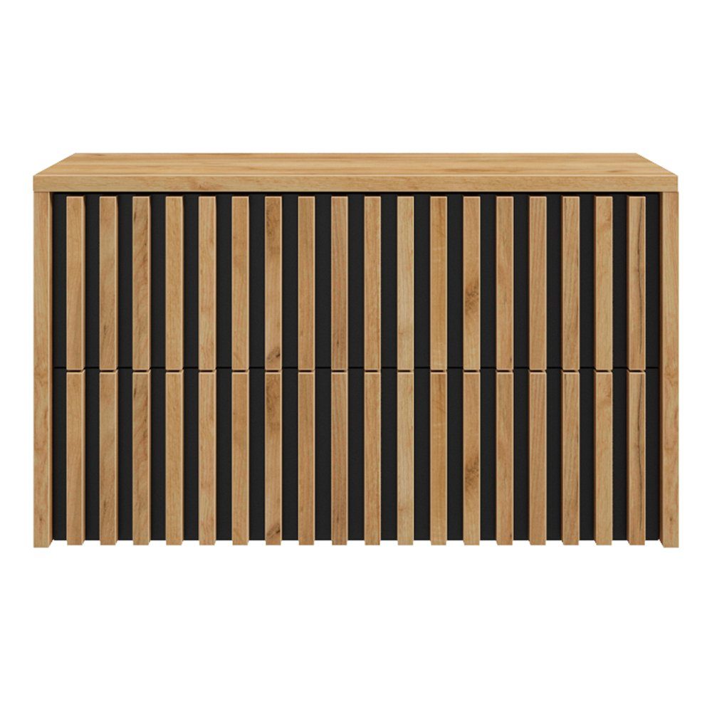 Lomadox Waschbeckenschrank LUCCA-107 Waschtisch Unterschrank Eiche schwarz Lamellen, 101/62,5/45,5 cm