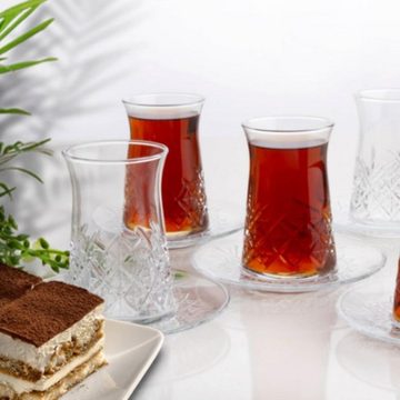 Pasabahce Gläser-Set Timeless, Glas, Teeglas Set 12 Teilig mit Untertassen