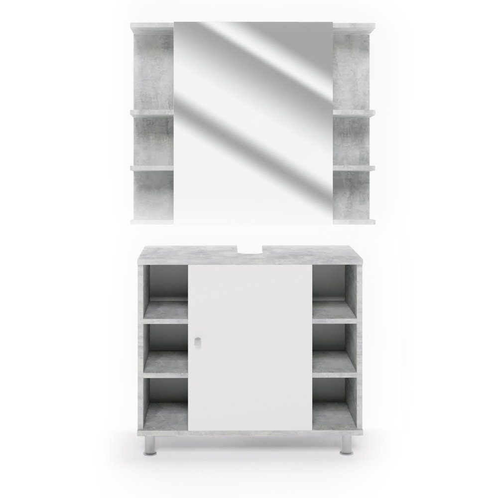 Vicco Badmöbel-Set Fynn, Beton/Weiß, 2 Teile, günstig online kaufen