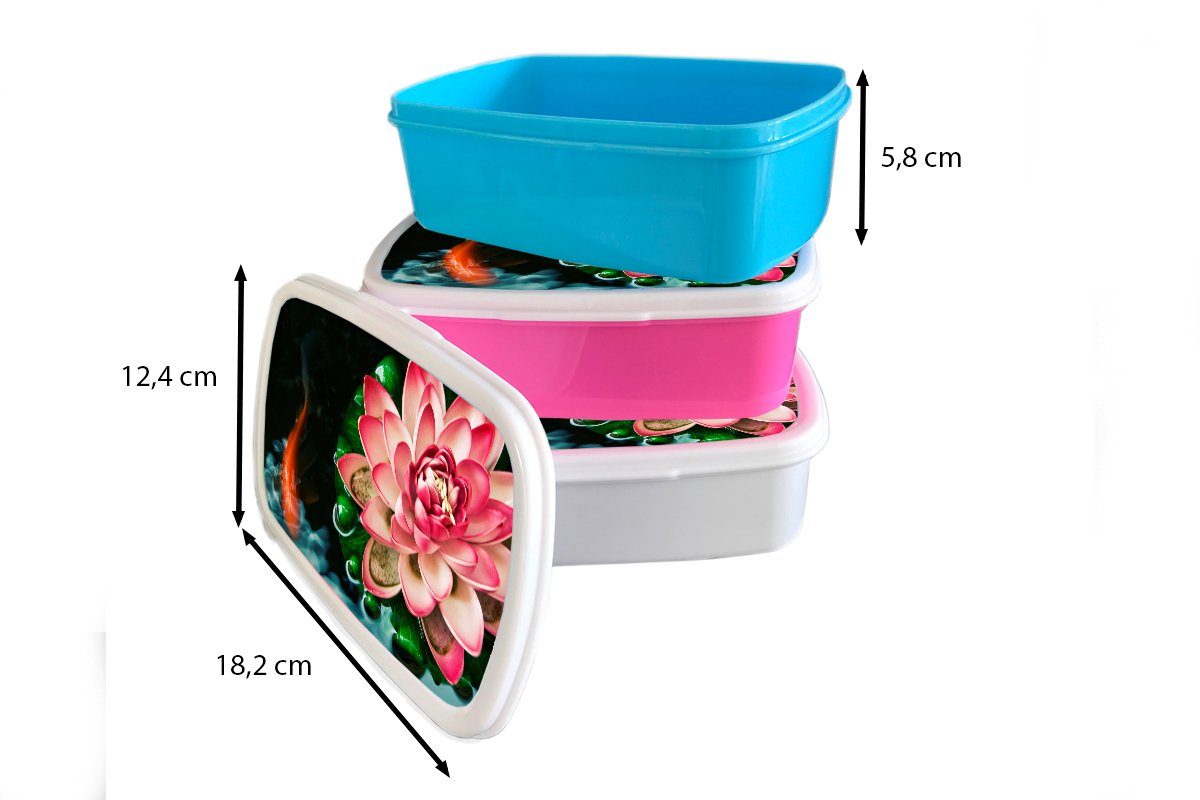 Kunststoff, für (2-tlg), Blume, und und mit Ein Jungs Erwachsene, einer weiß Brotbox rosa Mädchen Kinder Koi-Karpfen für MuchoWow Brotdose, Lunchbox