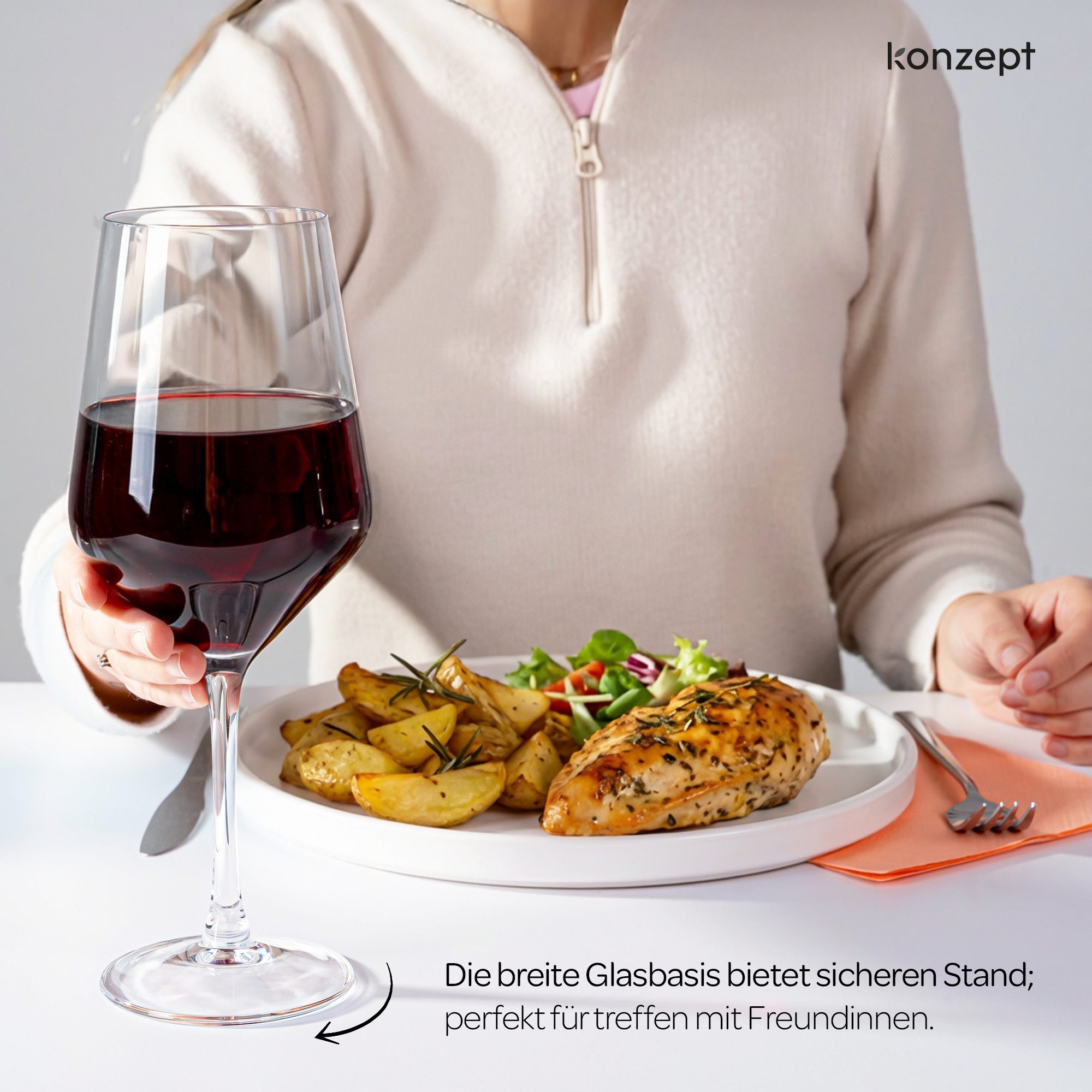 KONZEPT Weinglas 6er-Set 580 ml – Große dünnwandige Gläser für optimale Aromaentfaltung, 6-tlg., Elegante Form – ideal für Rotwein
