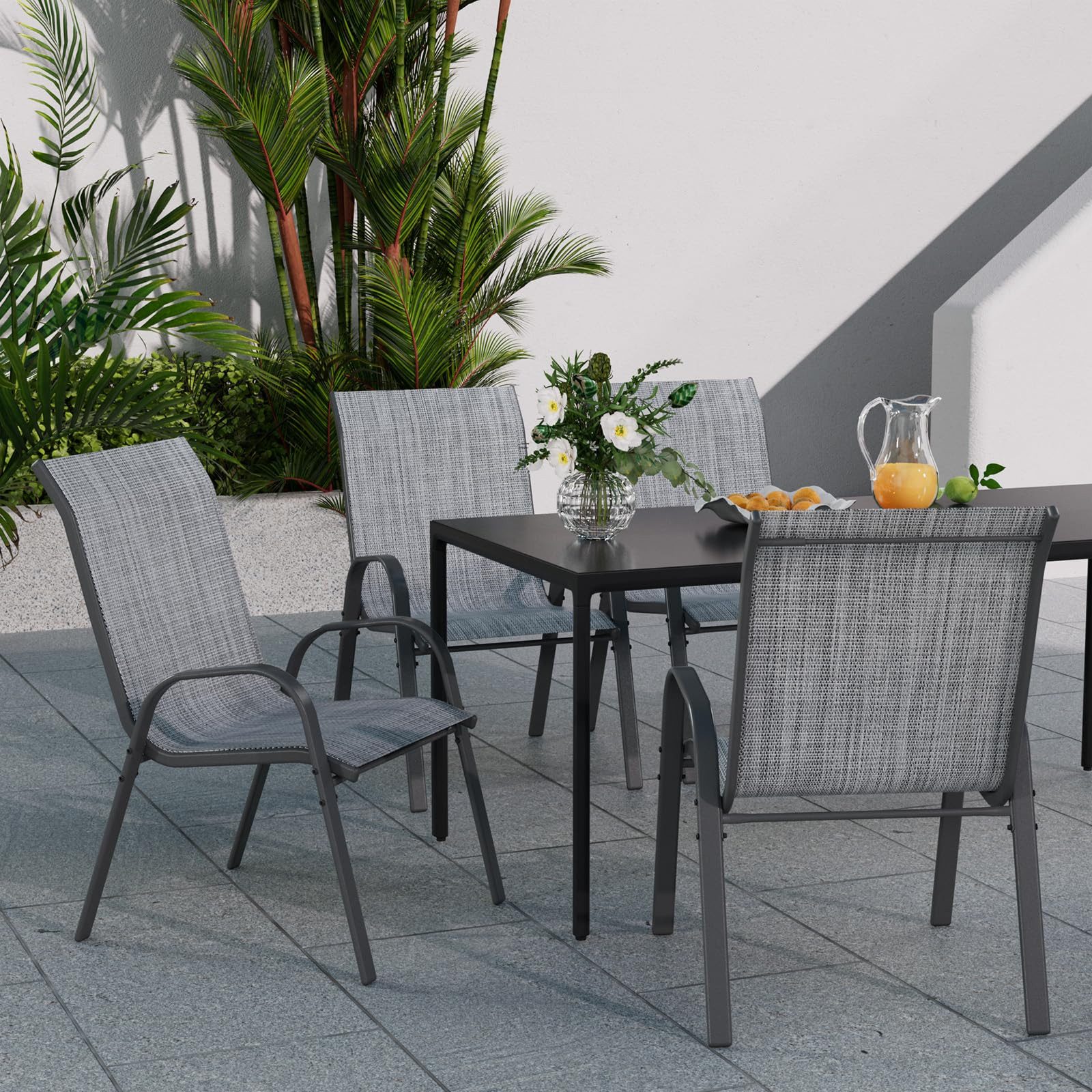 UDPATIO Esszimmerstuhl Stapelbare Hochlehner Gartenstühle 2er/4er/6er Set-Grau/Schwarz/Braun (4 St), Grau