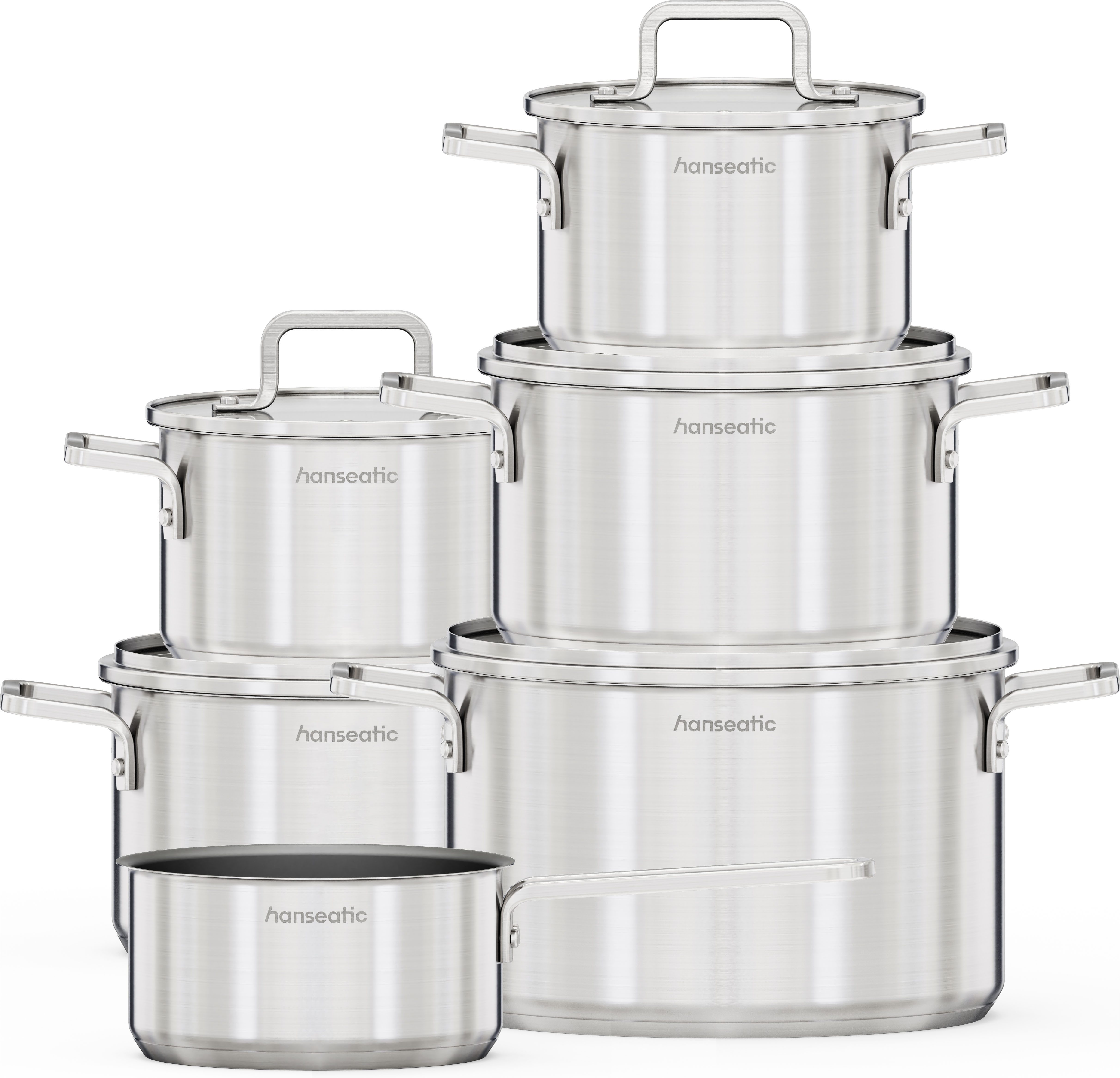 Hanseatic Topf-Set DAILY, Edelstahl 18/10 (Set, 11-tlg., Stielkasserolle 16 cm, Kochtopf 2x16/2x20/1x24 cm), mit Antihaftbeschichtung, für alle Herdarten, Induktion