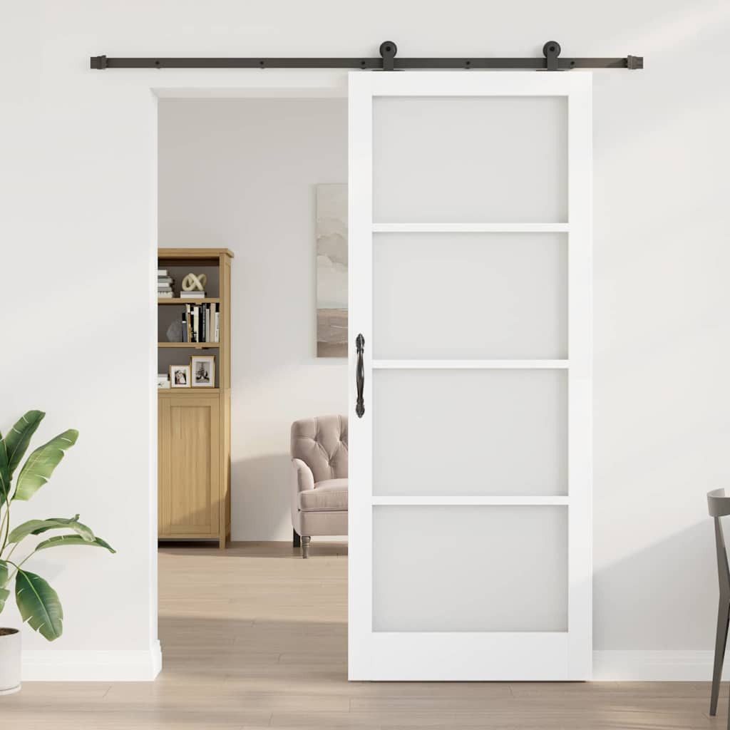 vidaXL Haustür Schiebetür ORKDAL Weiß 93 x 232 cm Massivholz Kiefer und Glas (1-St)
