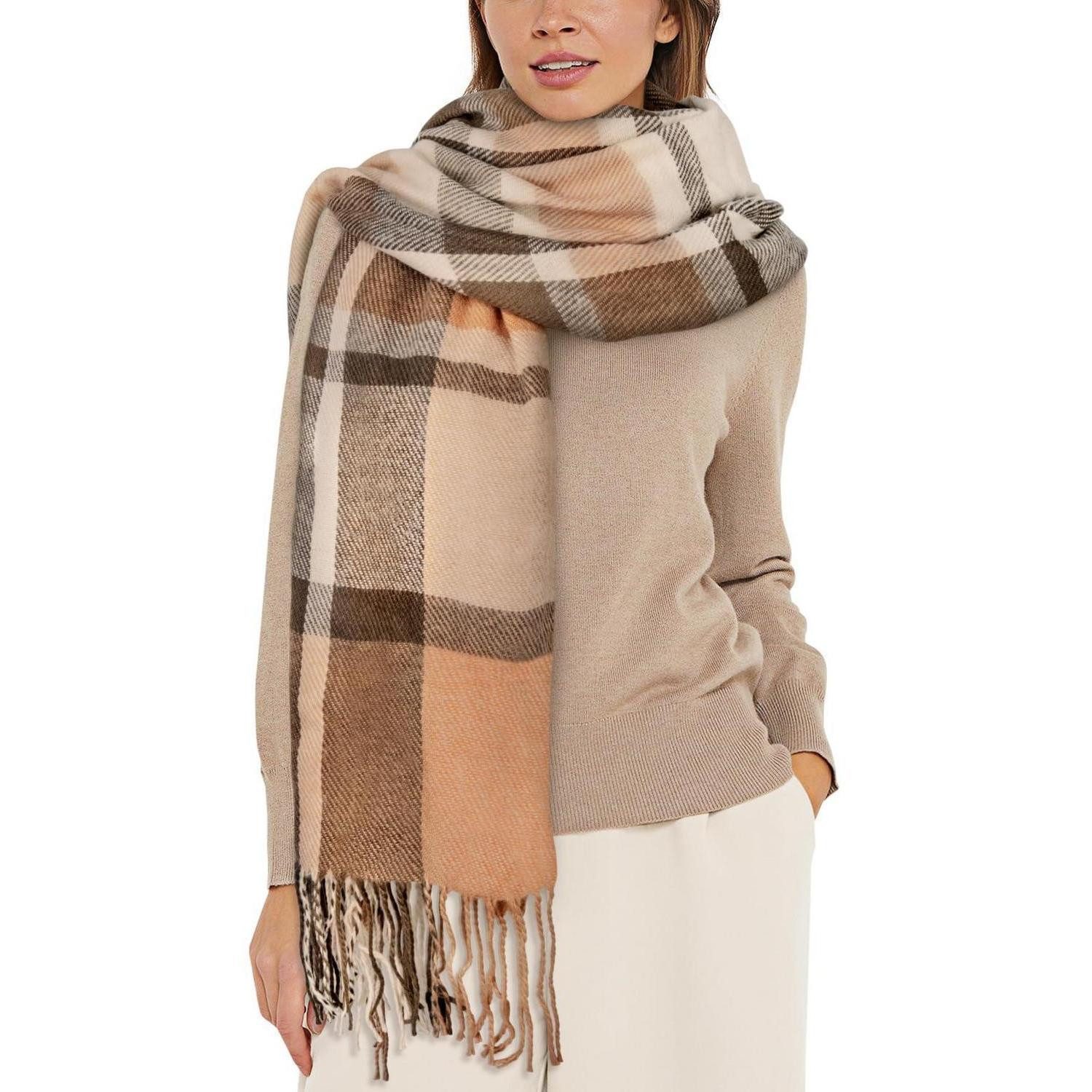 LuxusKollektion Karotuch Damen Schal kariert 200x60cm Khaki/Braun, (1-St)