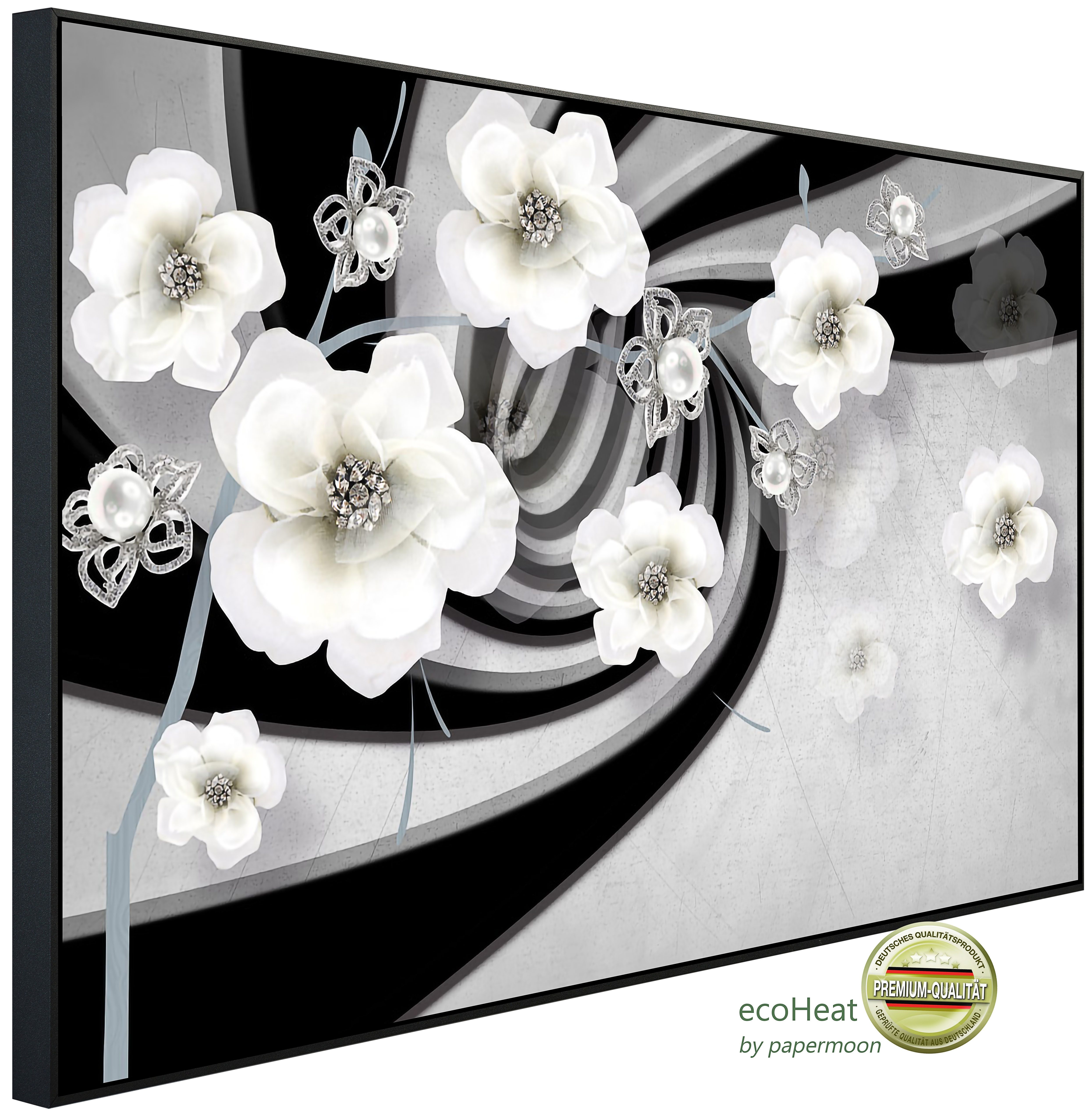 Papermoon Infrarotheizung INFRAROT-BILD-HEIZUNG, Abstrakt 3D Effekt mit Blumen, TÜV-Rheinland/GS zertifiziert, angenehme Strahlungswärme