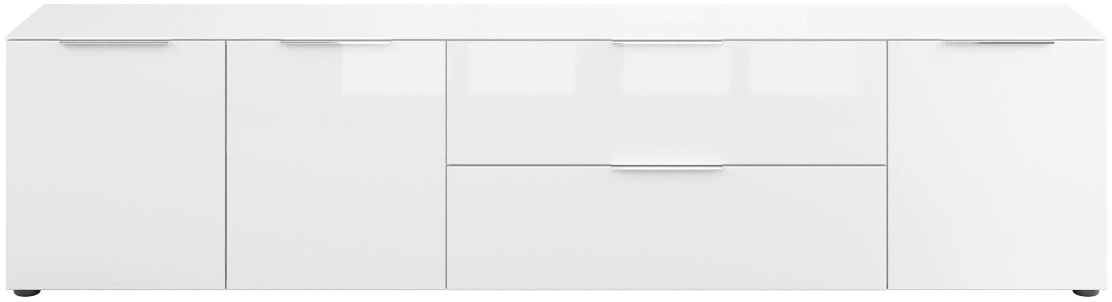 Manjana Möbel Lowboard mit Chrom oder Schwarz matten Metallgriffen, Glasfronten, Softclose, Metallgriffe, B: 180 oder 225 cm