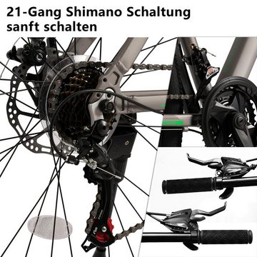 CARPAT SPORT Mountainbike 29 Zoll Fahrrad für Herren Damen, 21 Gang Shimano Tourney TZ 500 Schaltwerk, Kettenschaltung, (Aluminium Rahmen, mechanische Scheibenbremse), 165 - 200 cm MTB Hardtail Fahrrad