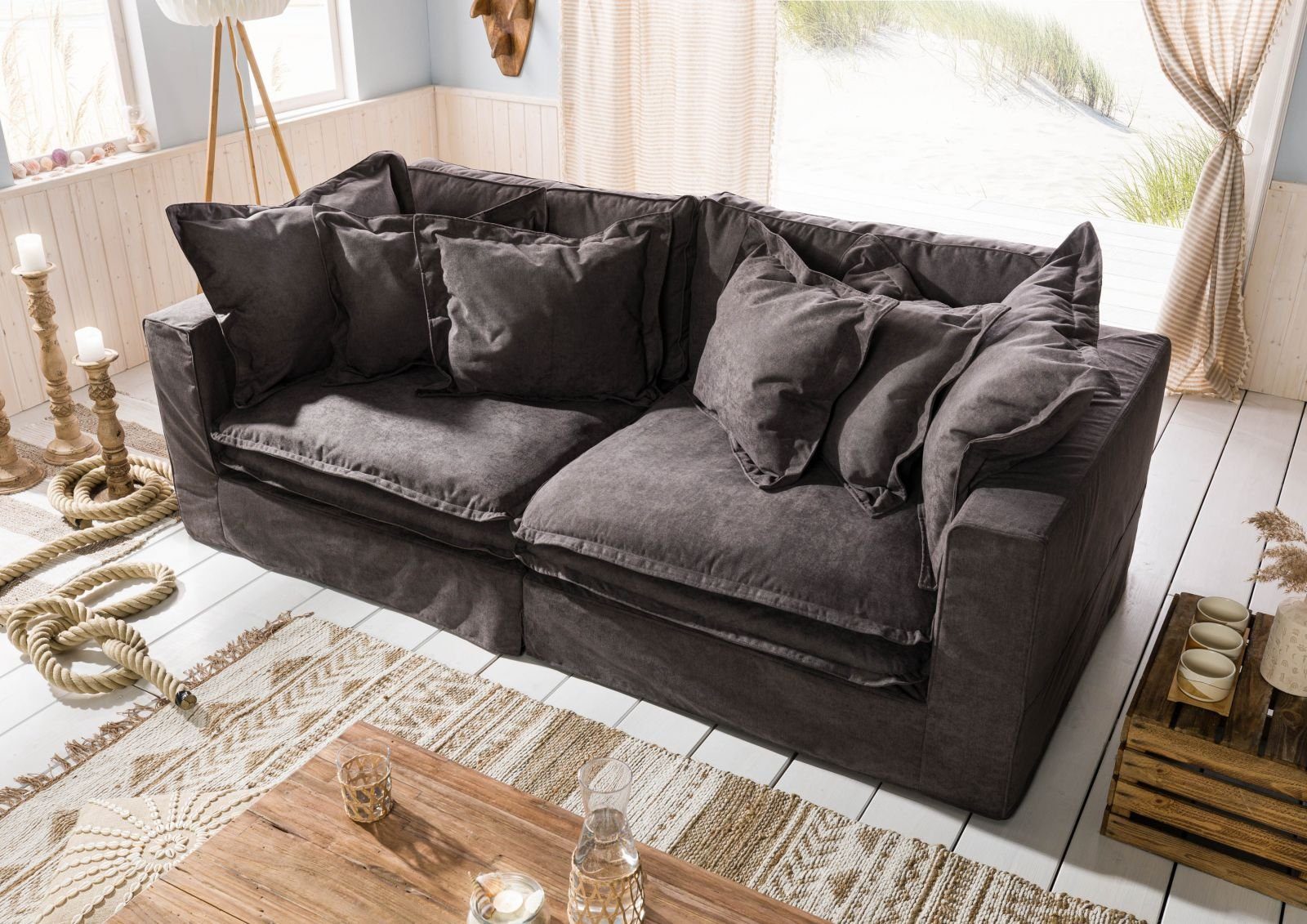 Massivmoebel24 Sofa SOFAS, 2-Sitzer 238x117x90 dunkelgrau SYLT