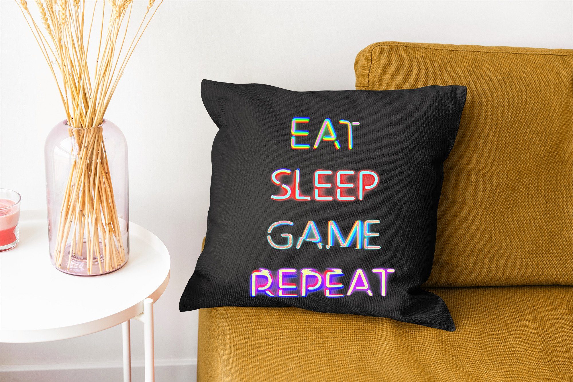 repeat Füllung - mit Zitat Wohzimmer, Led - Eat Schlafzimmer, Dekokissen Deko, Gaming für sleep Zierkissen Sofakissen MuchoWow game - Gaming, -