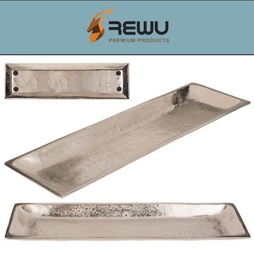 ReWu Dekotablett Silberfarbenes Metall Tablett 42 x 11 x 2