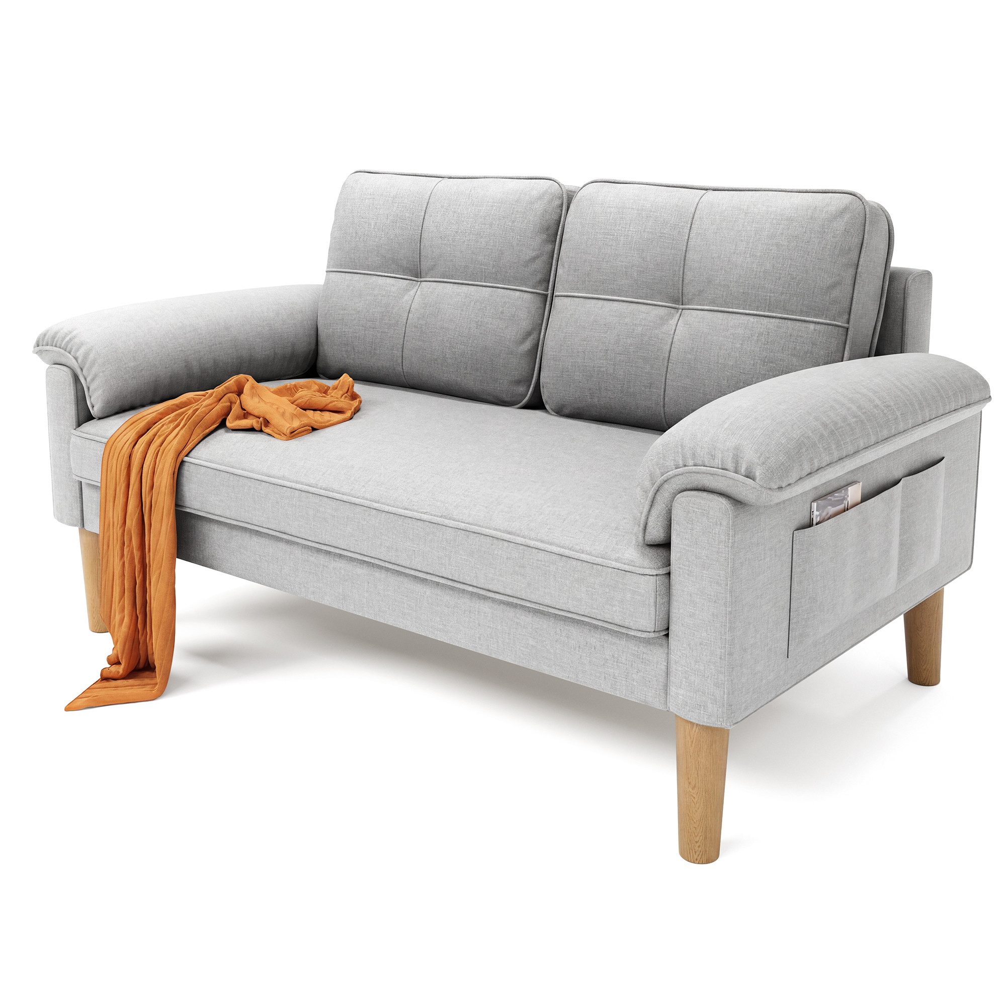 Bealife 2-Sitzer Kleine Couch, mit Armlehne und Seitentasche, 144 x 77 x 77 cm