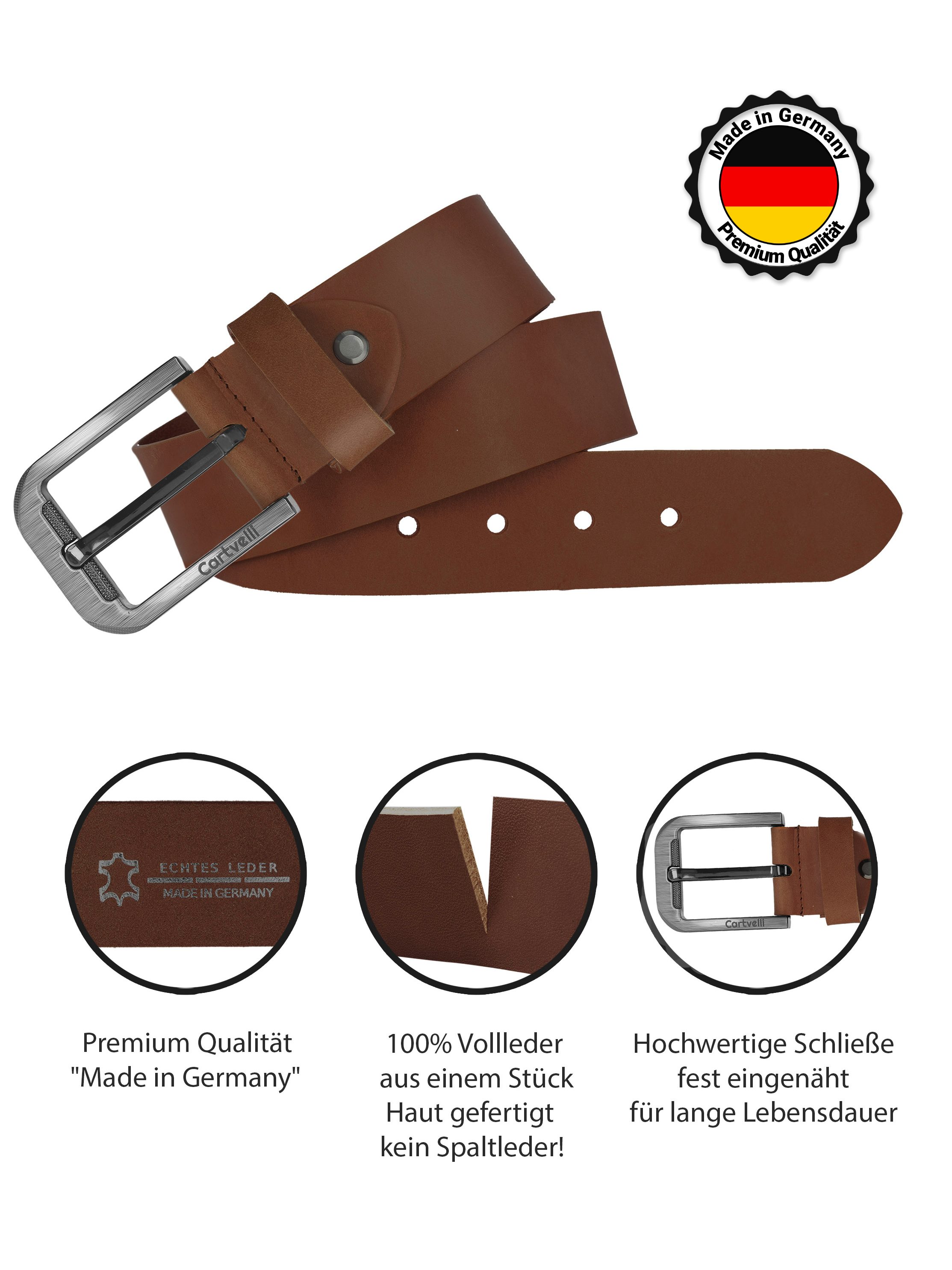 Cartvelli Ledergürtel Premium Ledergürtel 40mm Herren Made in Germany inkl. Geschenkbox Vollleder, robust, reißfest, langlebig, nickelfrei