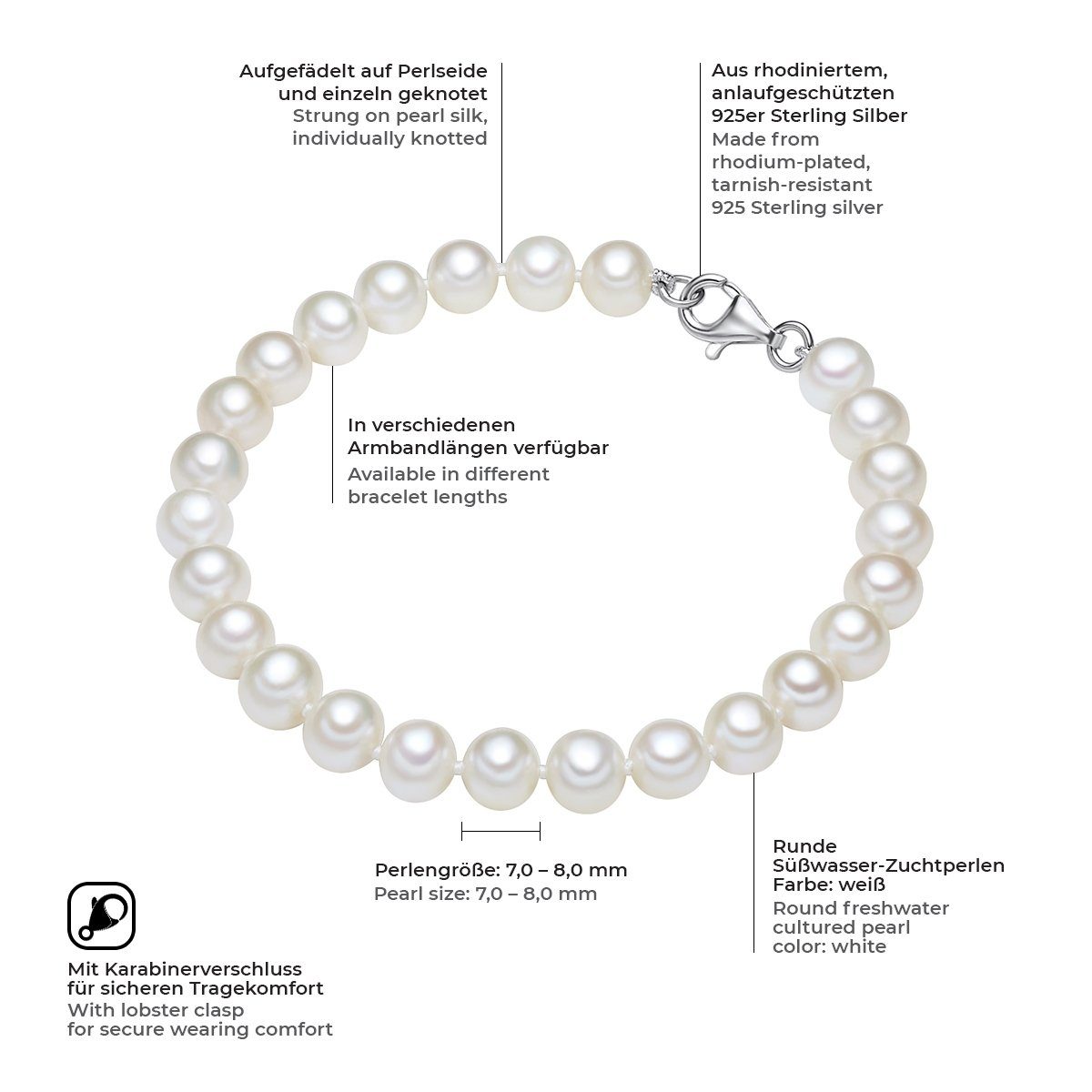 Valero Pearls Perlenarmband silber, mit Süßwasser-Zuchtperle günstig online kaufen