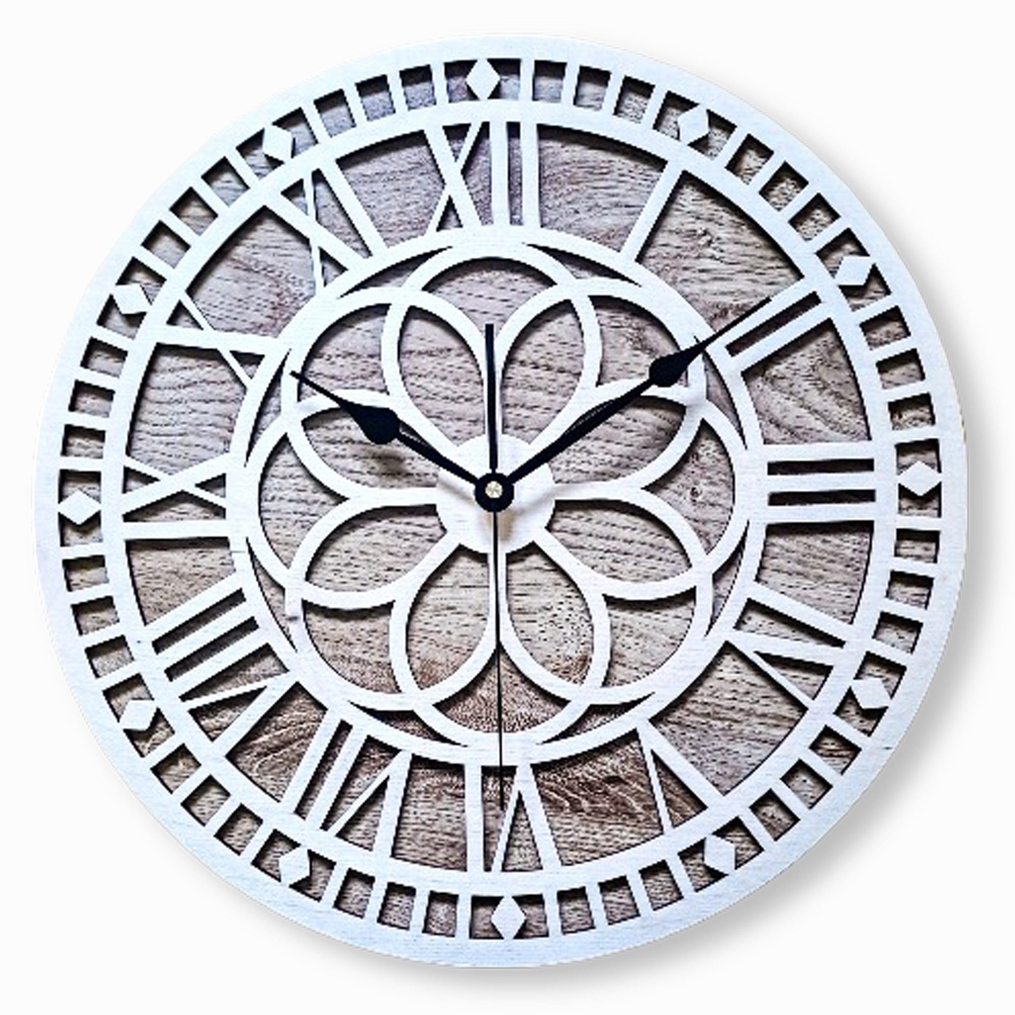 ORNAMENTI Wanduhr Boho Stil, grosse, mandala hingucker, holz, modern,3 Grossen (Handmade, Yoga, ohne Ticken, Ornament, Wanddeko, Holzdeko)