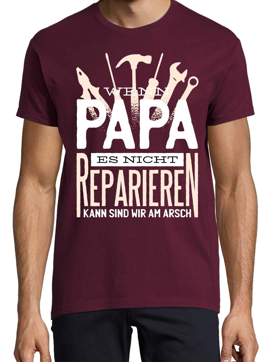 Frontprint Herren mit T-Shirt Shirt Papa lustigem Burgund Reparieren Youth Designz