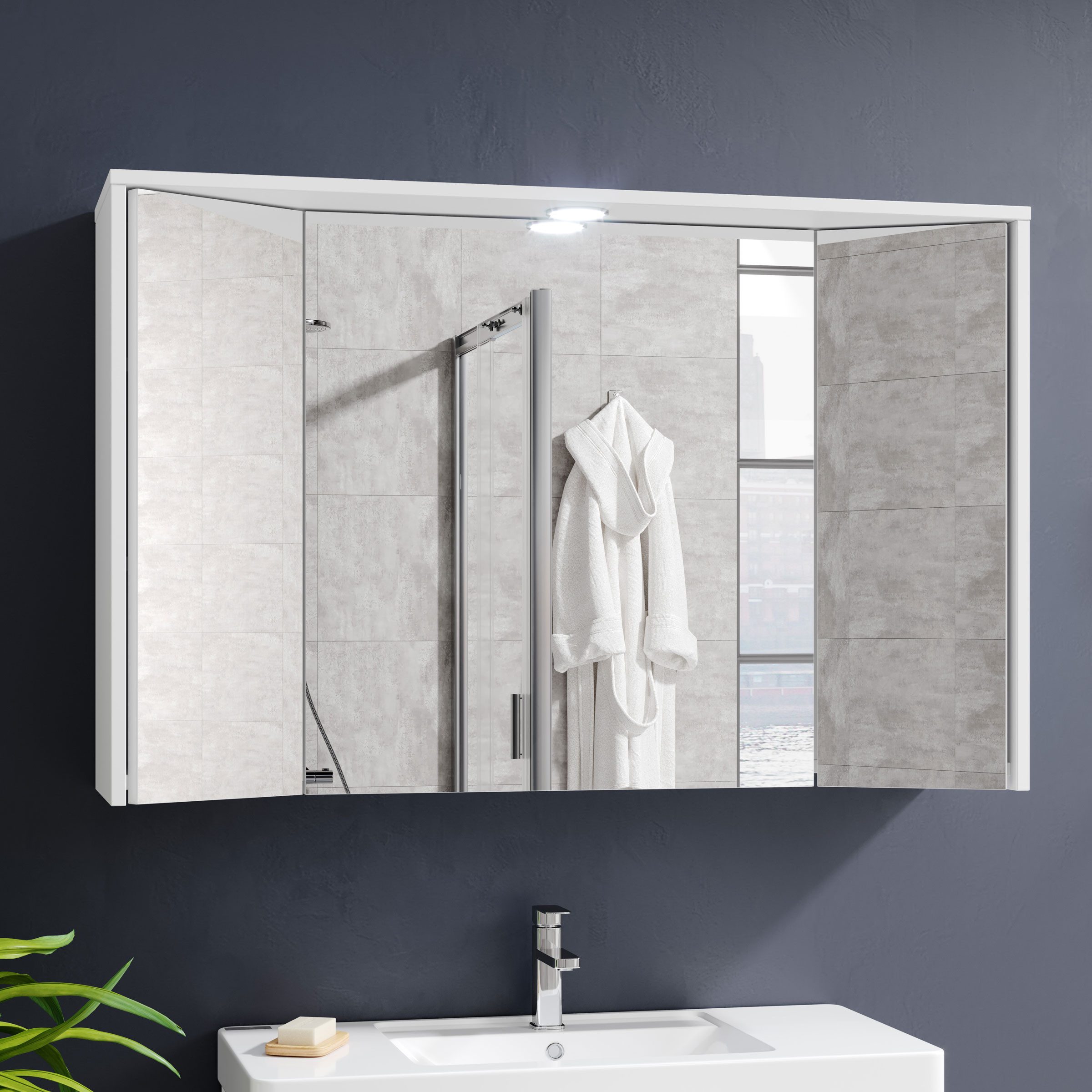 Bega Consult Badezimmerspiegelschrank Bad Spiegelschrank Three weiß mit Ste günstig online kaufen