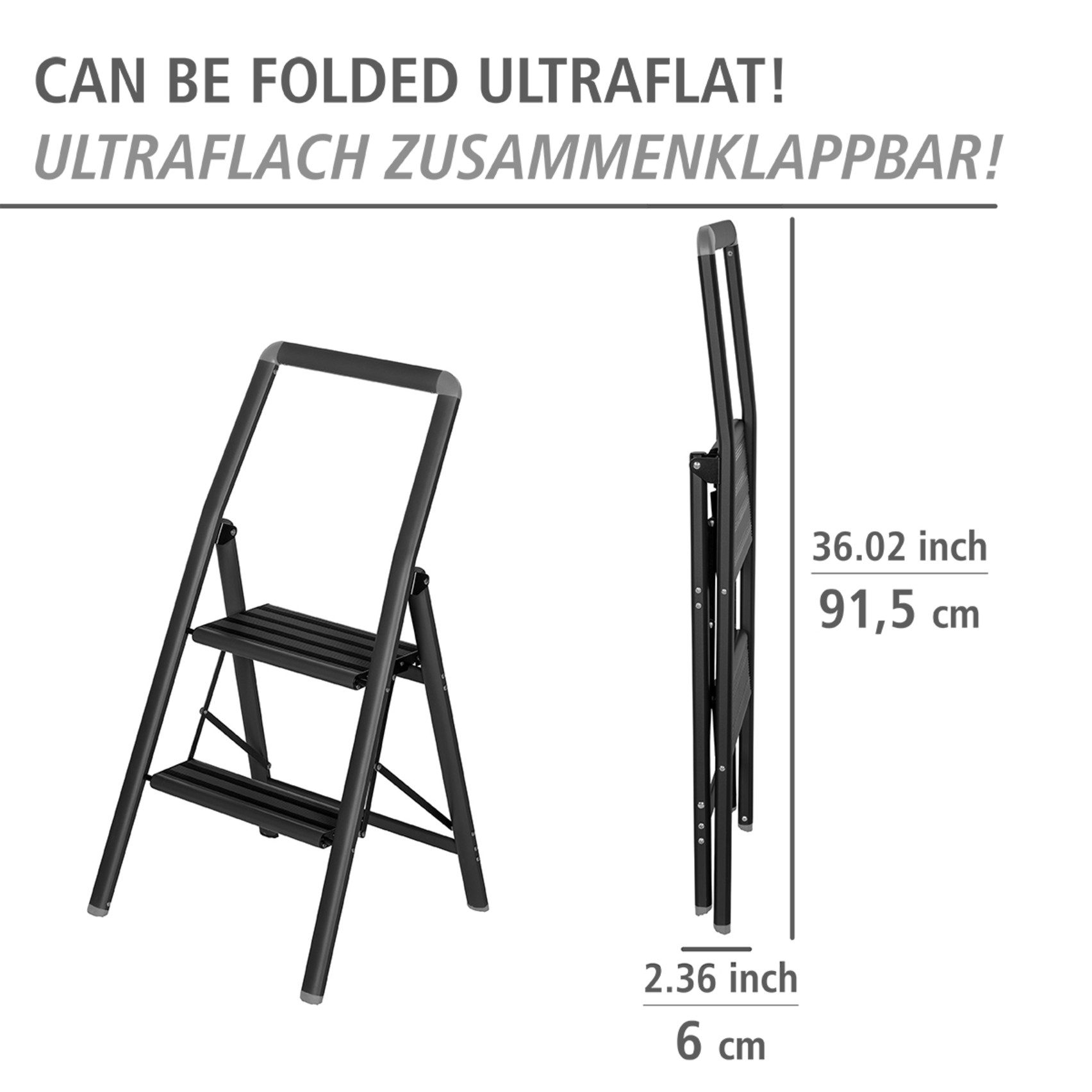 WENKO Trittleiter Modell Alu-Compact, Klapptritt (1-St), leichte, mit Anti-Rutsch-Füßen zusammenklappbare Leiter