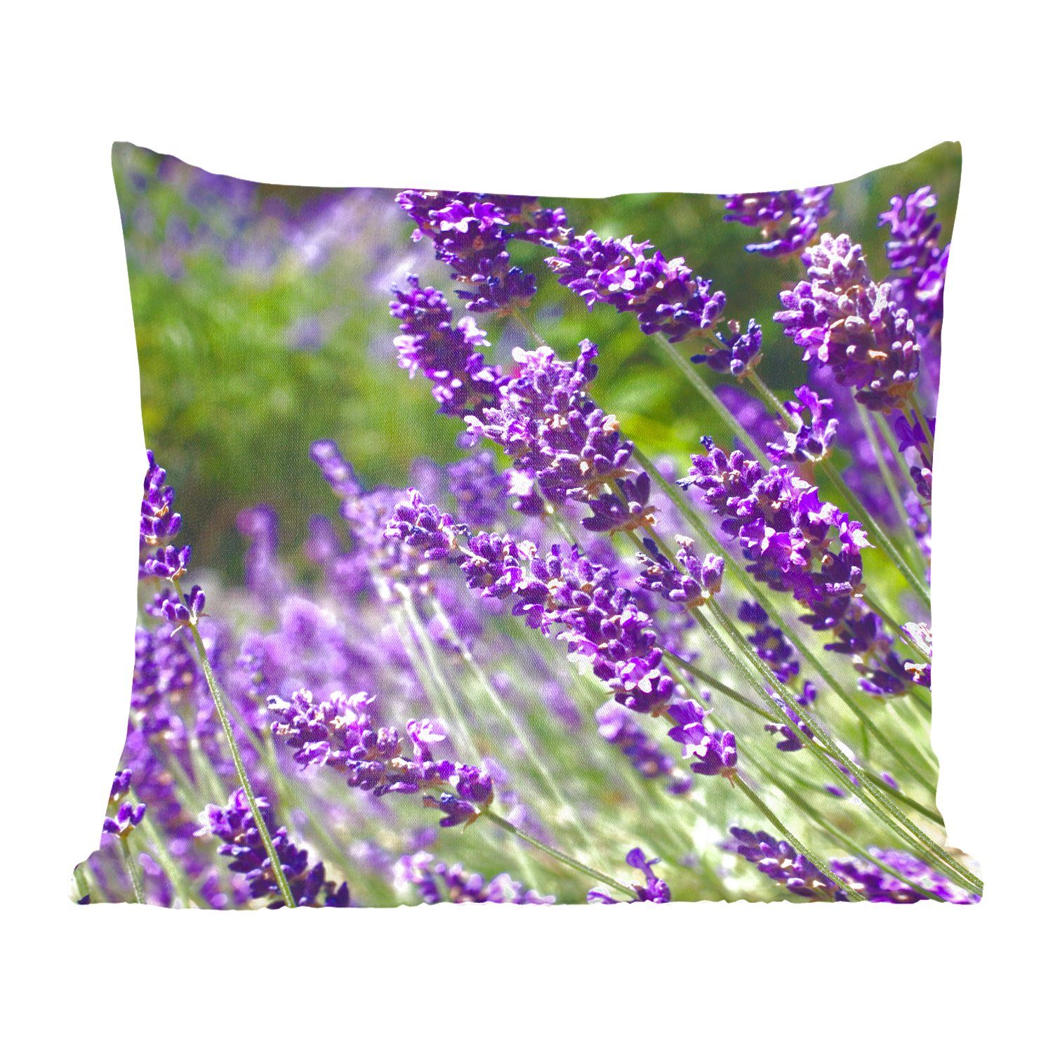 MuchoWow Dekokissen Leuchtend lila Lavendel in der Natur, Zierkissen mit Füllung für Wohzimmer, Schlafzimmer, Deko, Sofakissen