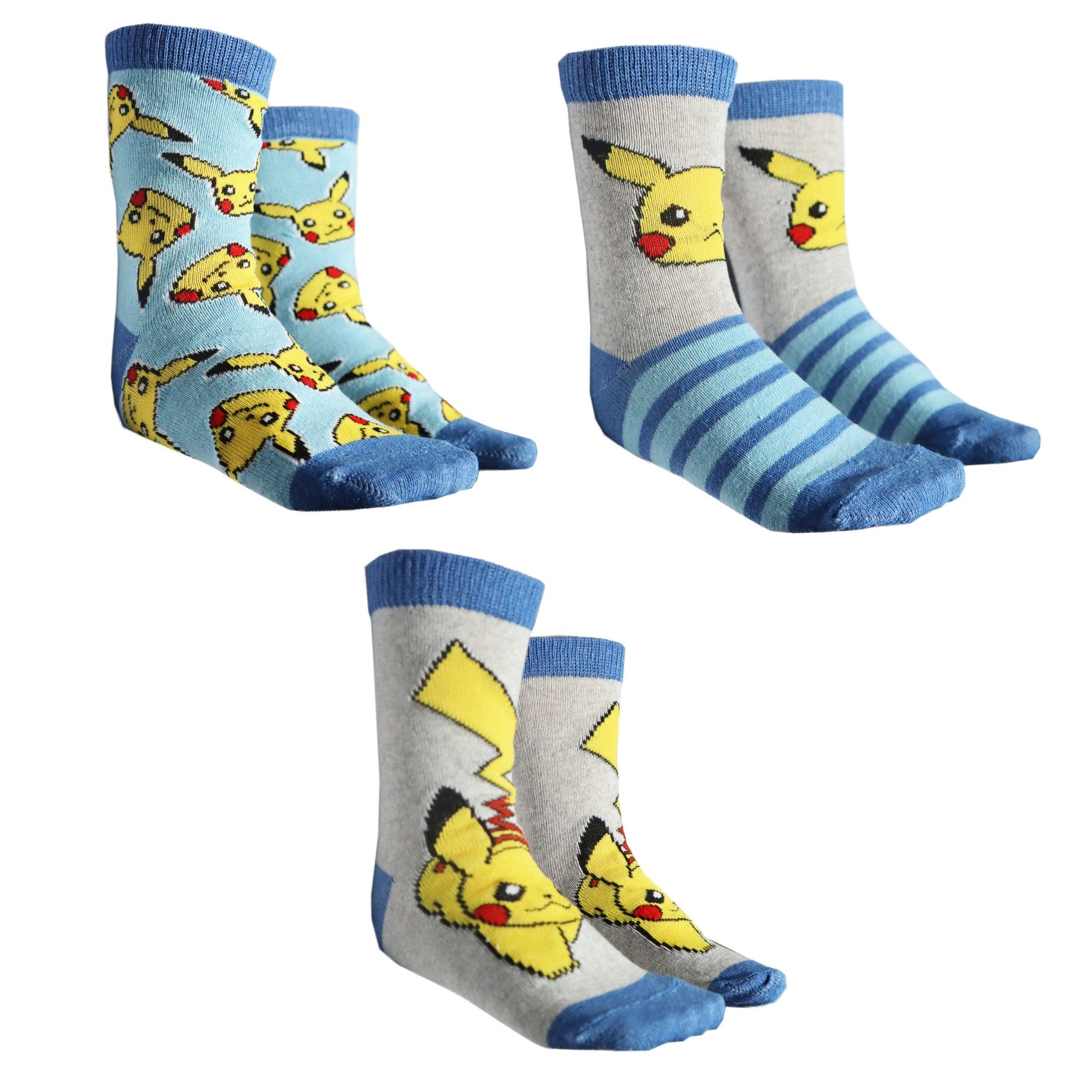 POKÉMON Langsocken Pokemon Pikachu Kinder Jungen lange Носки 3er Pack Gr. 23 bis 34