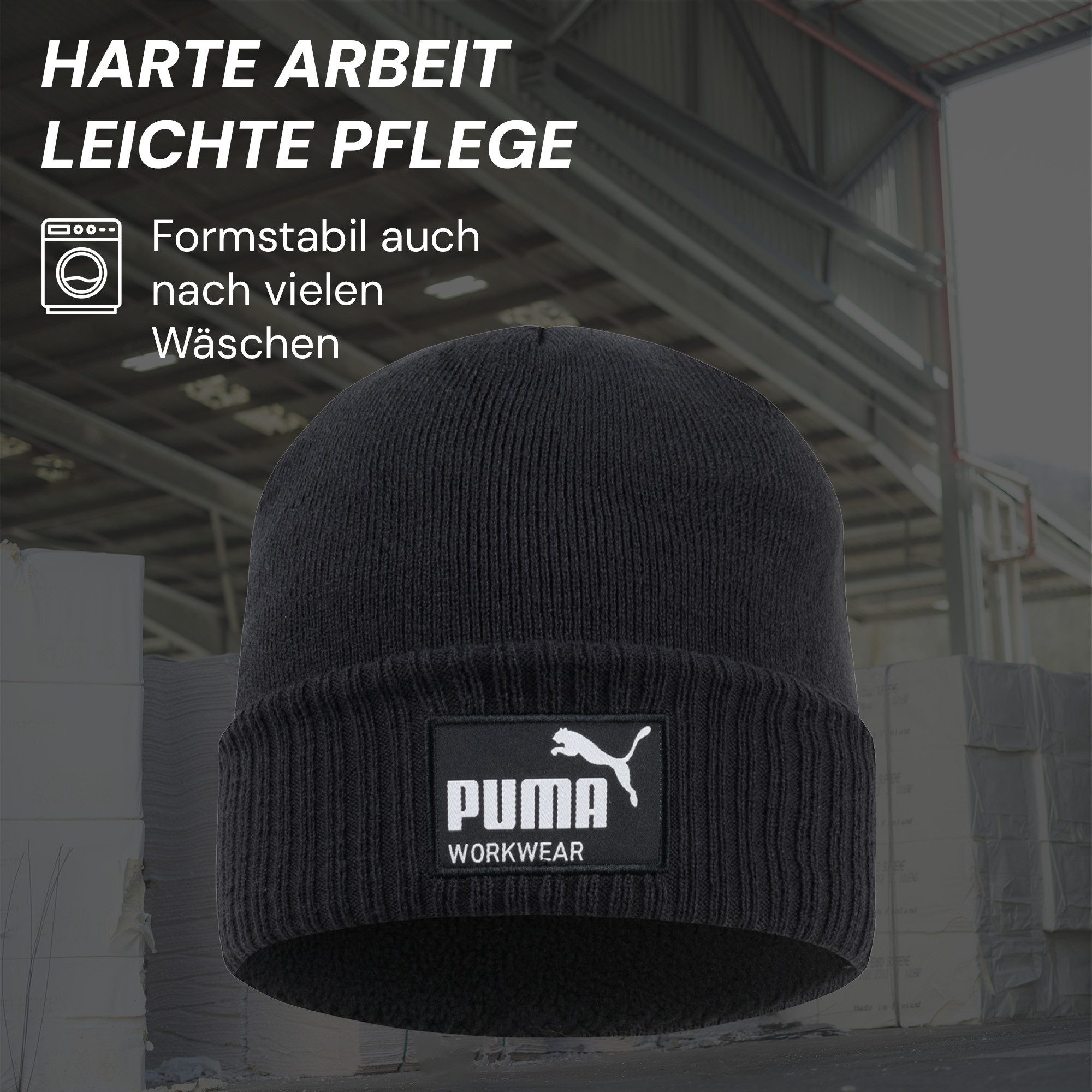 PUMA Workwear Beanie Mütze Herren Winter - Strickmütze mit Wärmepolsterung für die Ohren Atmungsaktive & Elastische Wintermütze Perfekt für Outdoor Aktivitäten – Bild 5 von 5