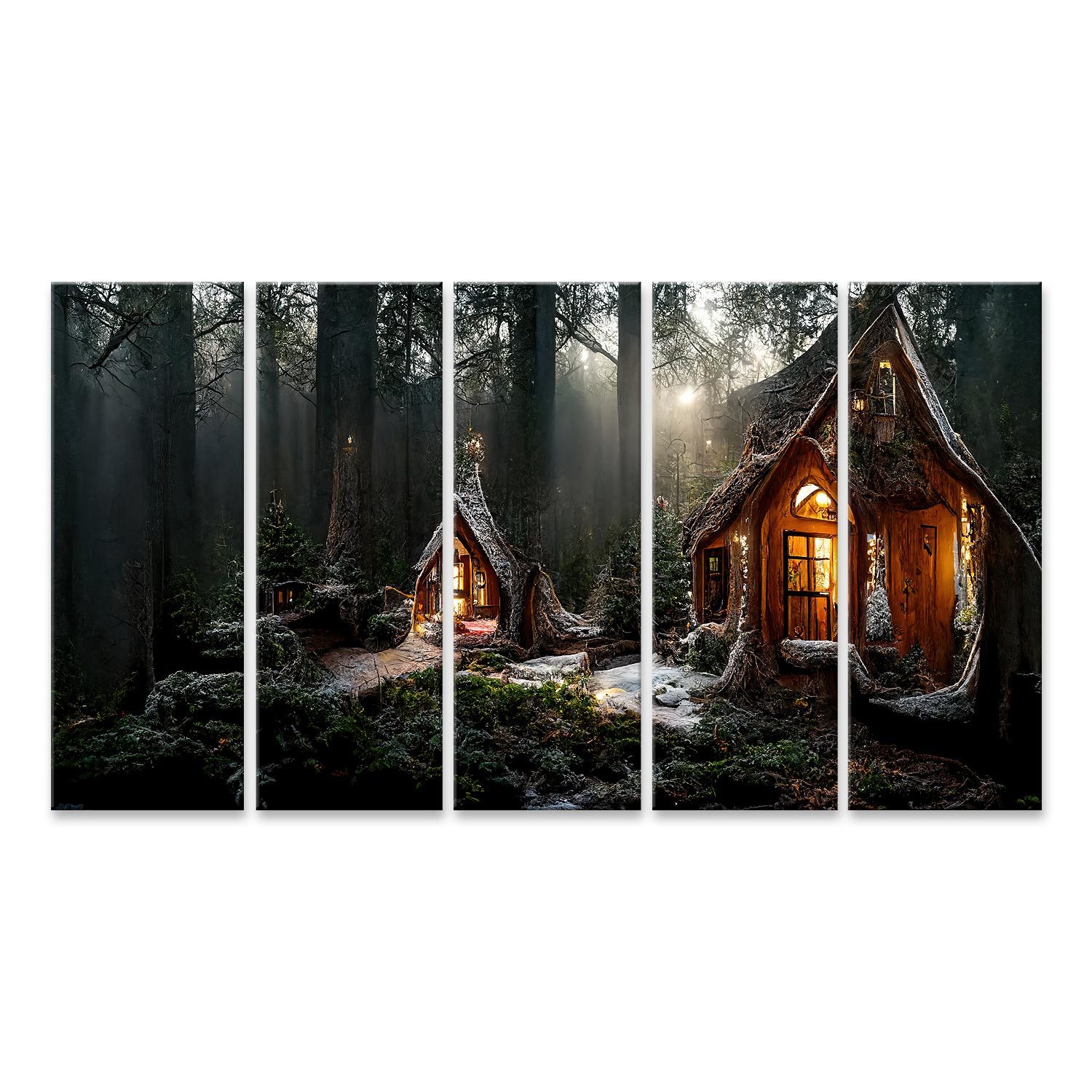 islandburner Leinwandbild Das Haus vom Weihnachtsmann im Zauberwald schön geschmückte Bilder