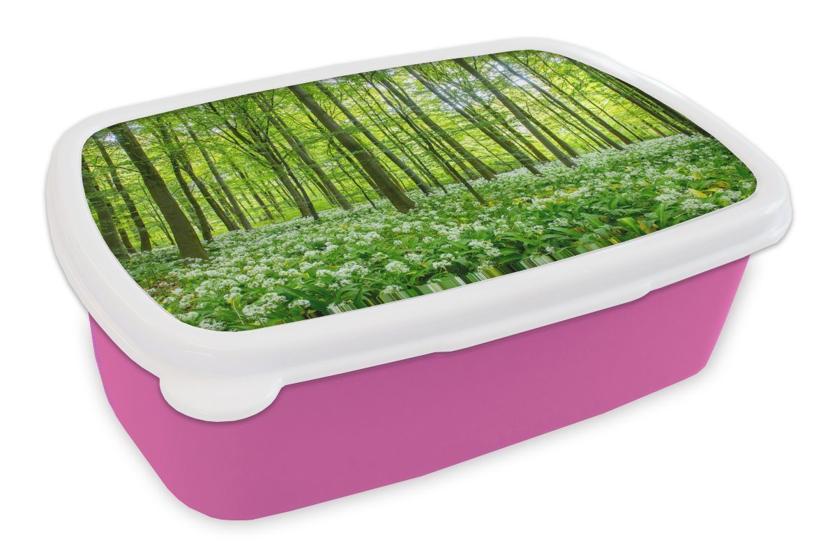 Snackbox, für Wald (2-tlg), MuchoWow rosa Kunststoff Erwachsene, Kunststoff, Grün, - Lunchbox Kinder, Bäume Mädchen, Brotdose Brotbox -