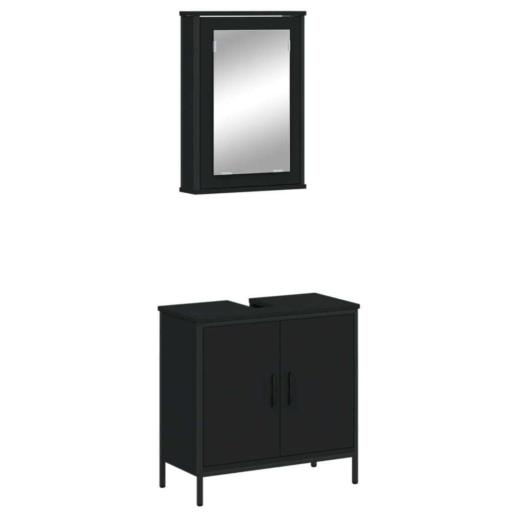 vidaXL Badezimmer-Set 2-tlg. Badmöbel-Set Schwarz Holzwerkstoff, günstig online kaufen