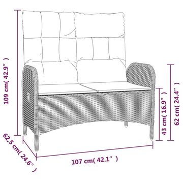 vidaXL Garten-Essgruppe 2-tlg. Garten-Essgruppe mit Kissen Grau Poly Rattan, (1-tlg)